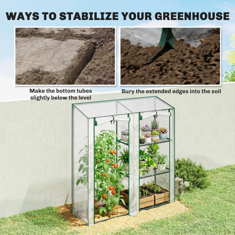 Mini Greenhouse, Portable Greenhouse with 3 Shelves, 2 Roll-up Doors, 56.3" x 17.7" x 59.4", Clear