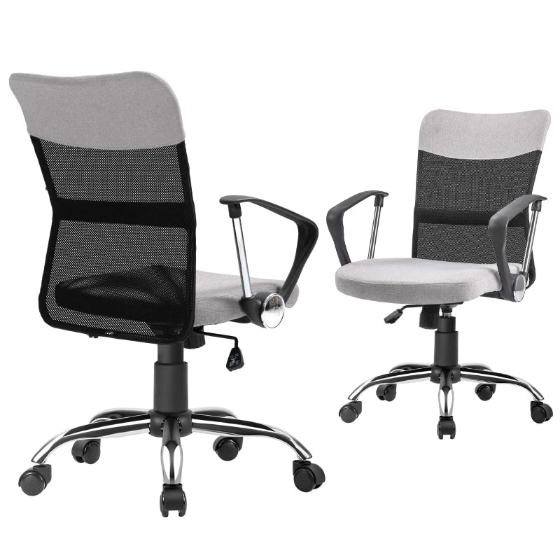 Mid Back Office Chair, Linen Adjustable Office Chair with Lumbar Back Support, Arm, Adjustable Height, Grey