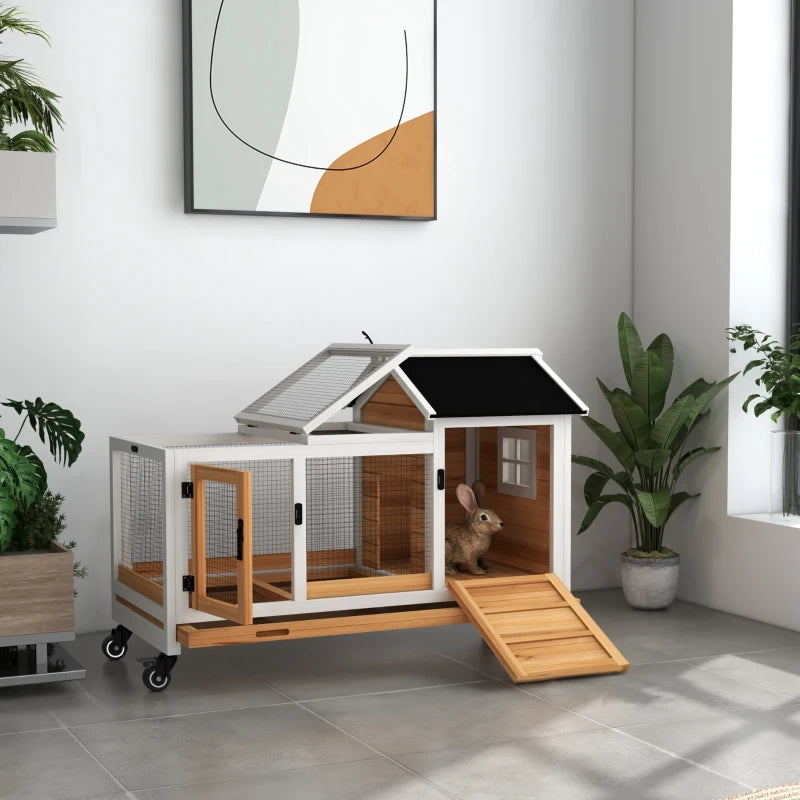 Rabbit Cage with Wheels, Ramp, Run, Tray for Indoor Outdoor, Suitable for Rabbit, Guinea Pig, Yellow