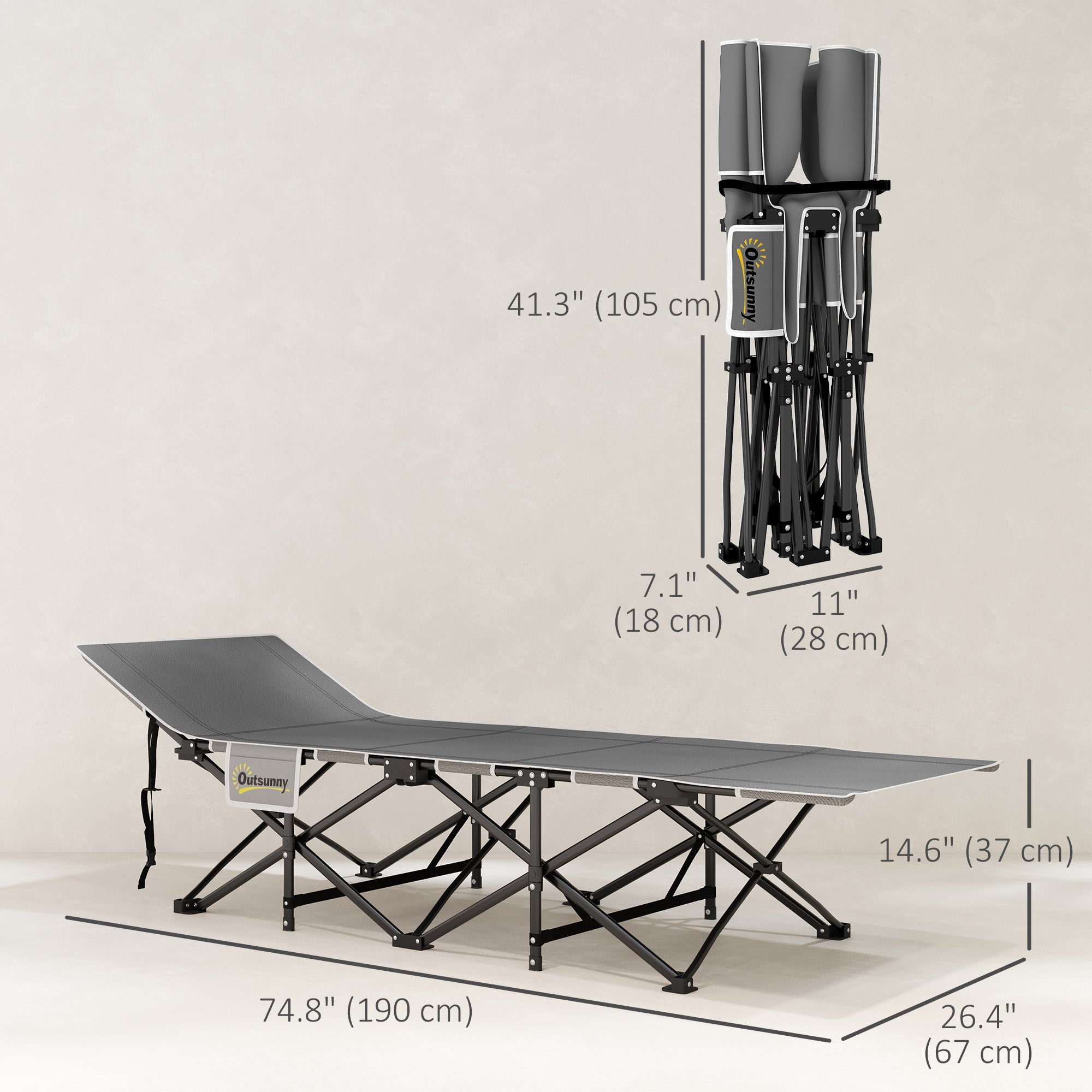 Outsunny 26.4" Wide Folding Bed, Camping Cot for Adults with Mattress, Storage Pocket, Carry Bag, Max Load 330 LBS, Black 