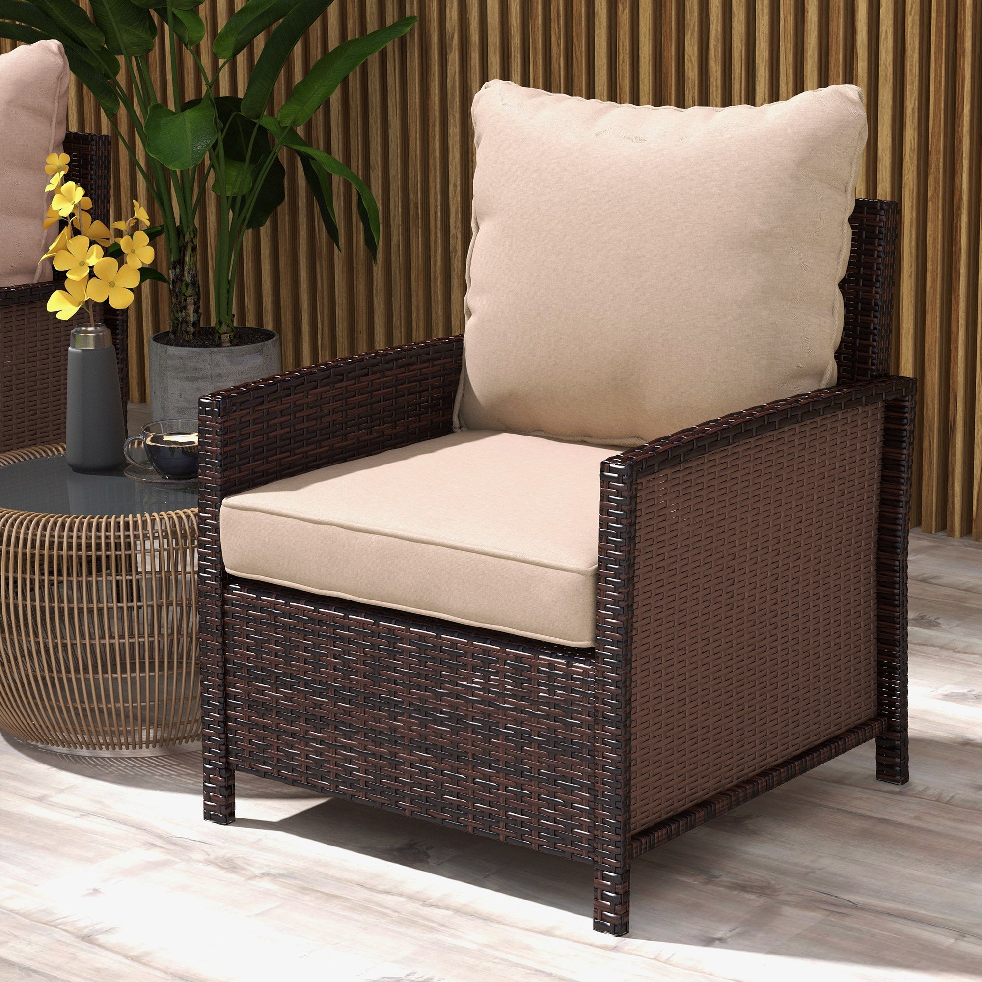 Outsunny 4-Piece Seat Cushion Pillows Replacement, Patio Chair Cushions Set with Back for Indoor Outdoor, Beige 