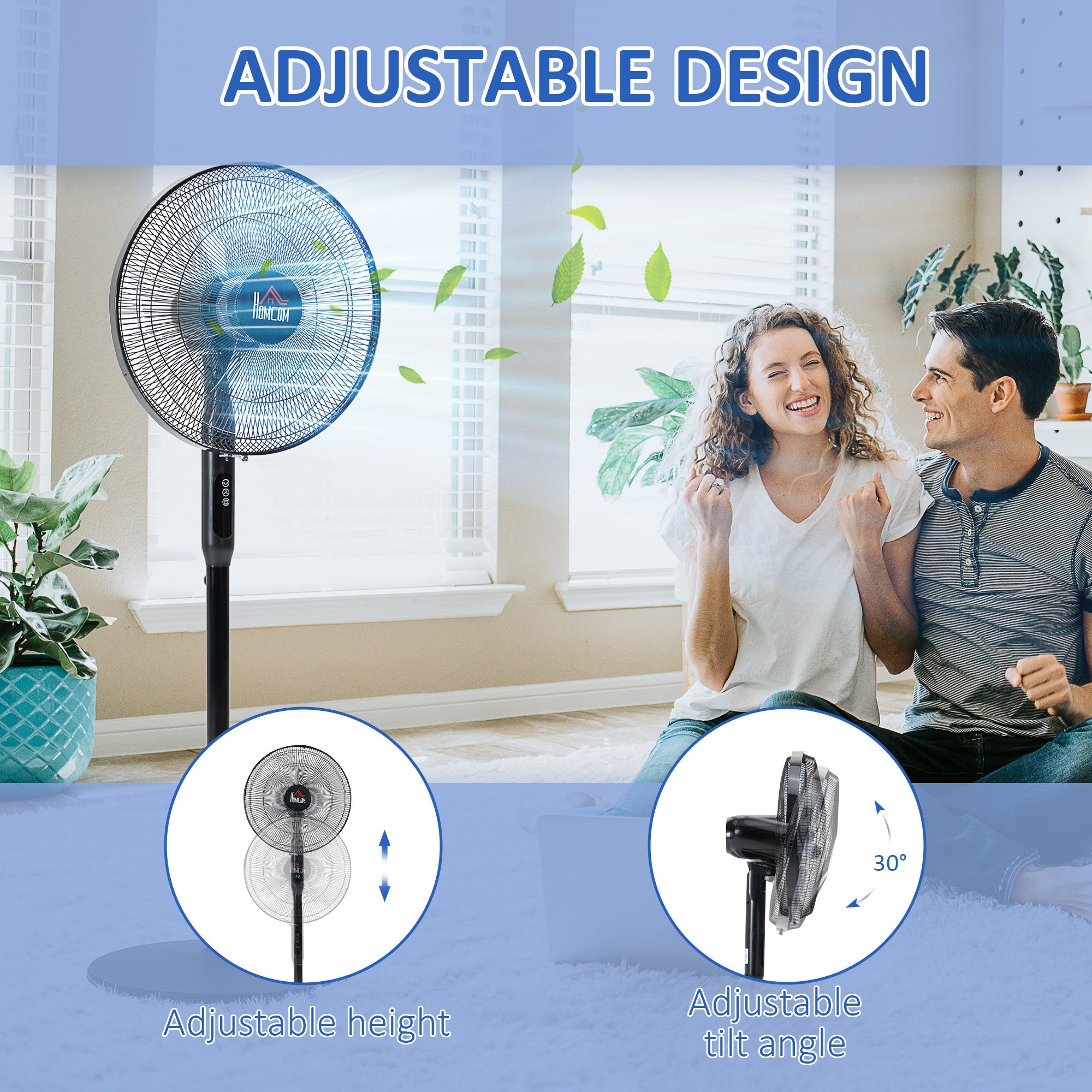 HOMCOM Oscillating Standup Fan with Remote LED Display Cooling Device for Home Office Black 