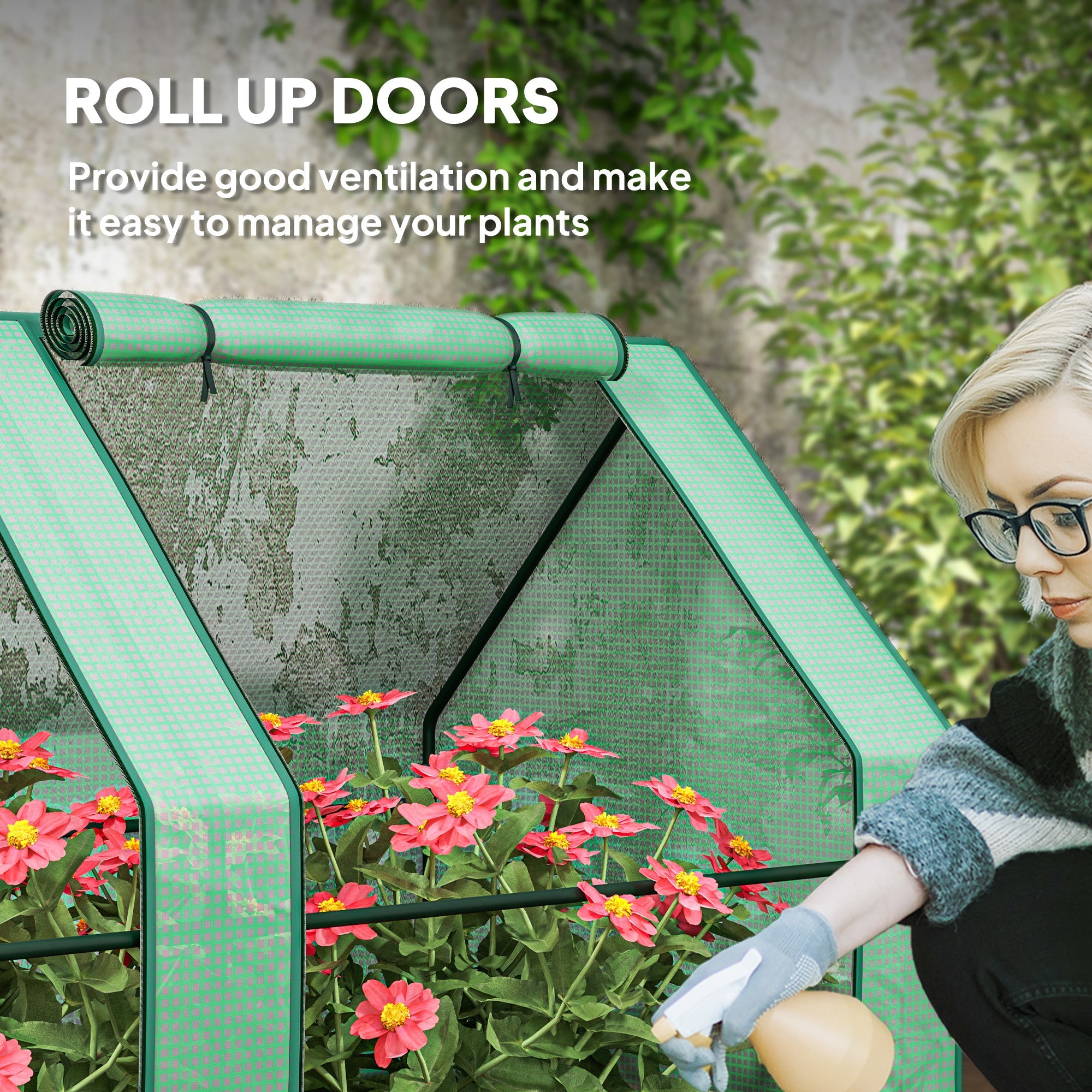 Outsunny Portable Mini Greenhouse Tunnel Growing Tent Plants Flower Warm House w/ Zippered Roll-up Doors, Green 