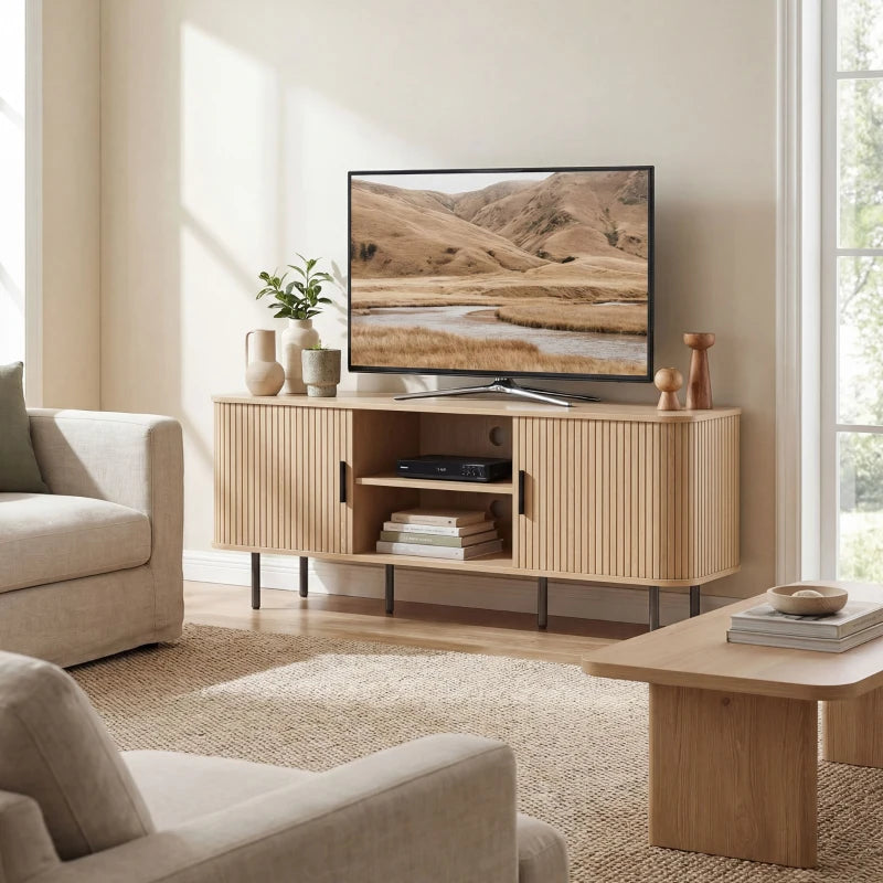 TV Stand Cabinet for TVs up to 65 Inches, TV Unit with Storage Shelves and Cabinets for Living Room, Oak Tone