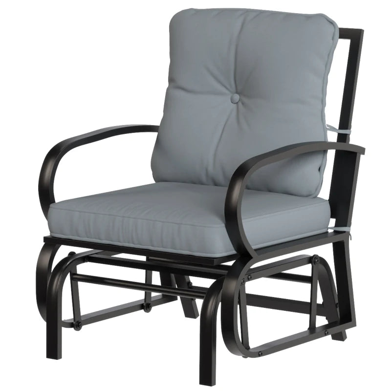 Patio Glider, Outdoor Glider Chair with Cushions, Steel Frame, Curved Armrests, Light Grey