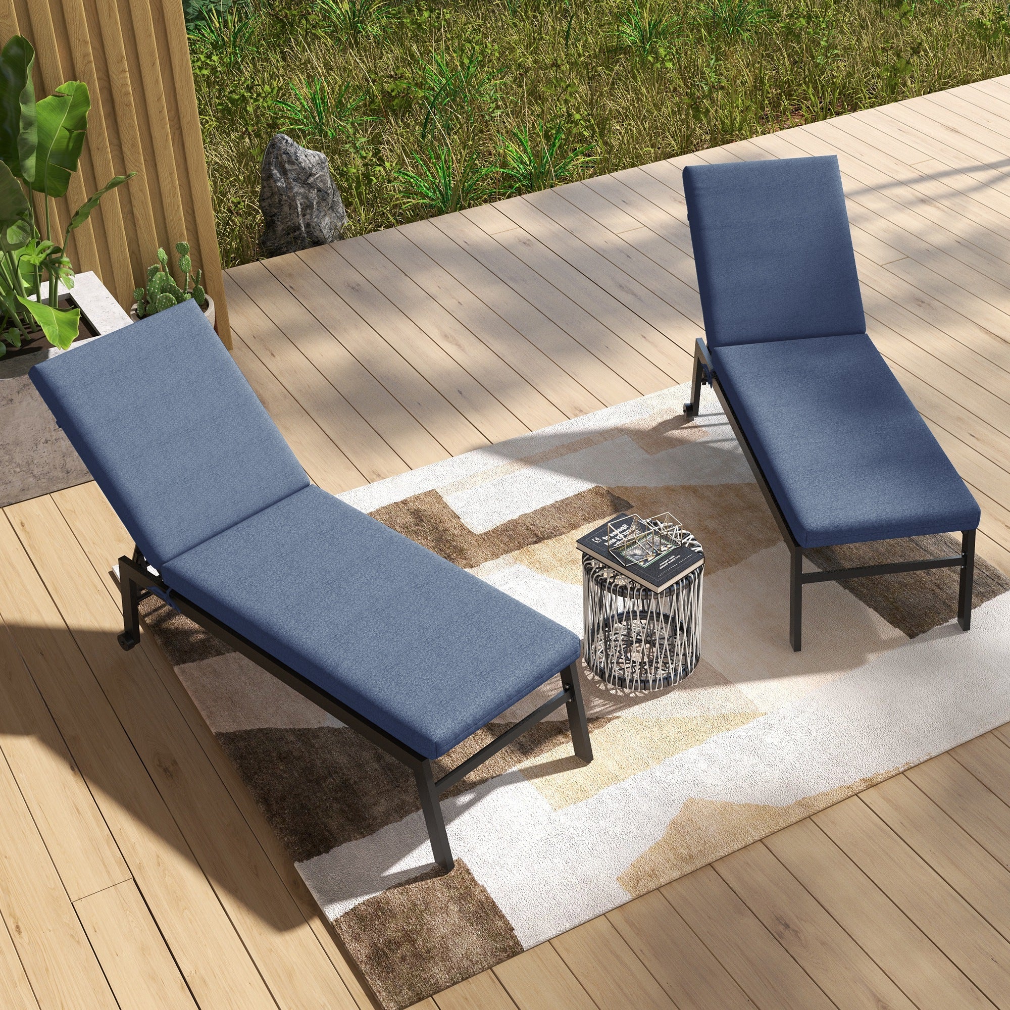 Outsunny Patio Chair Cushion Set 2-Piece with Back and Seat Thick Filling Outdoor Ties Blue 