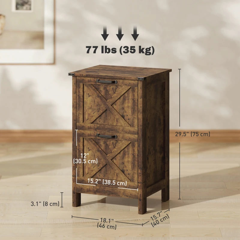 Vertical Filing Cabinet with 2 Drawers, Rustic Farmhouse Office Storage Cabinet for A4, Letter Size, Rustic Brown