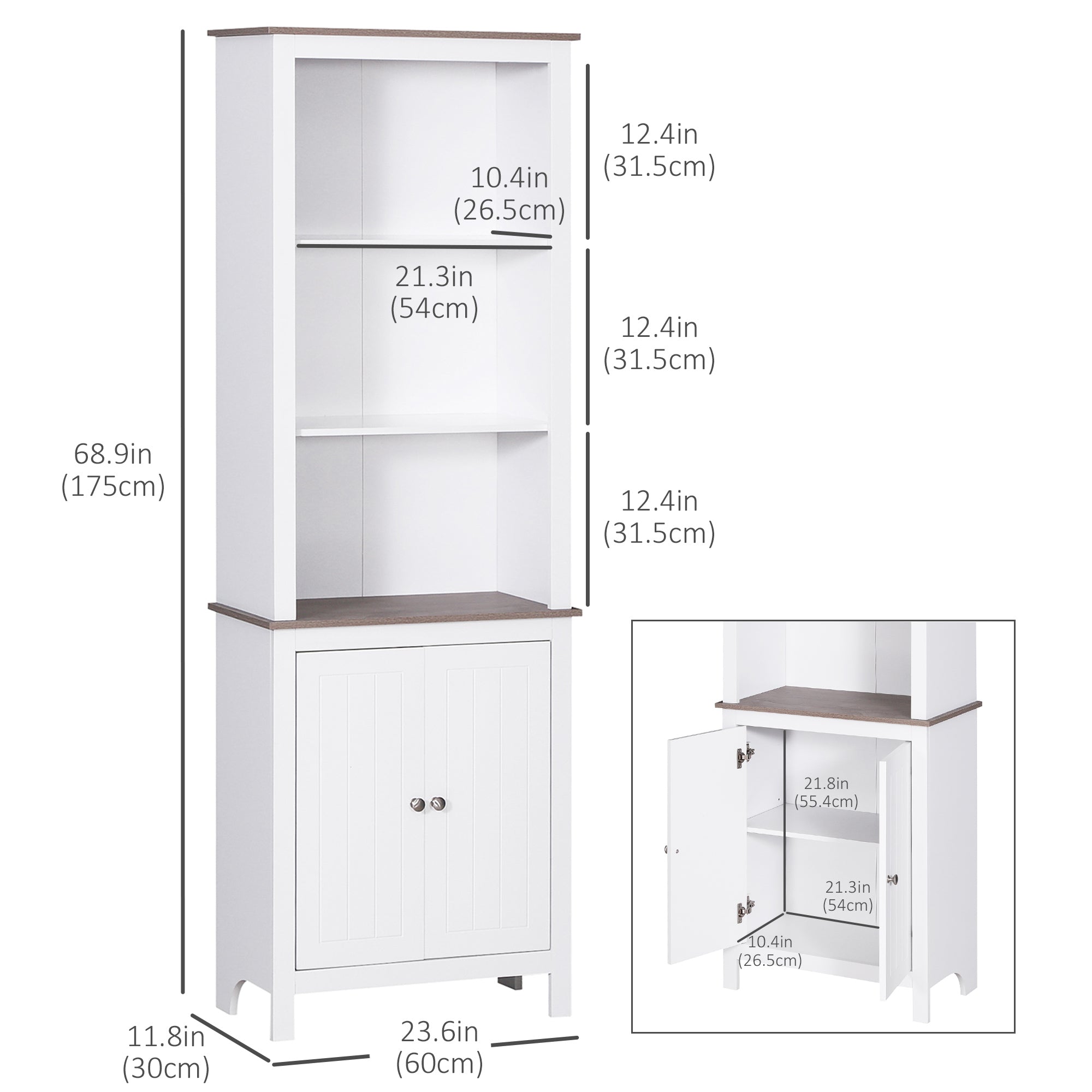 HOMCOM Vertical Storage Marvel: 69" Freestanding Linen Tower Cabinet with Double Door Shelves for Kitchen, Buffet, Bookcase 