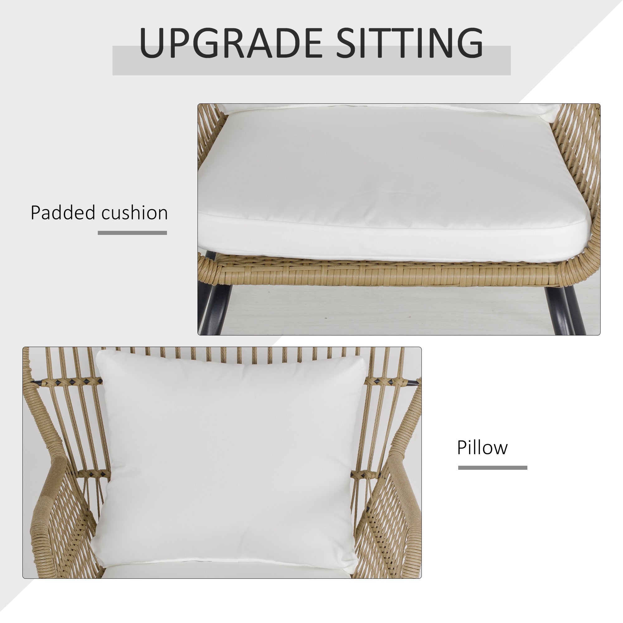 Outsunny 3 Pieces Outdoor Patio Bistro Set Wicker Rattan Furniture 2 Chairs 1 Coffee Table with Metal Legs for Garden Backyard Deck 