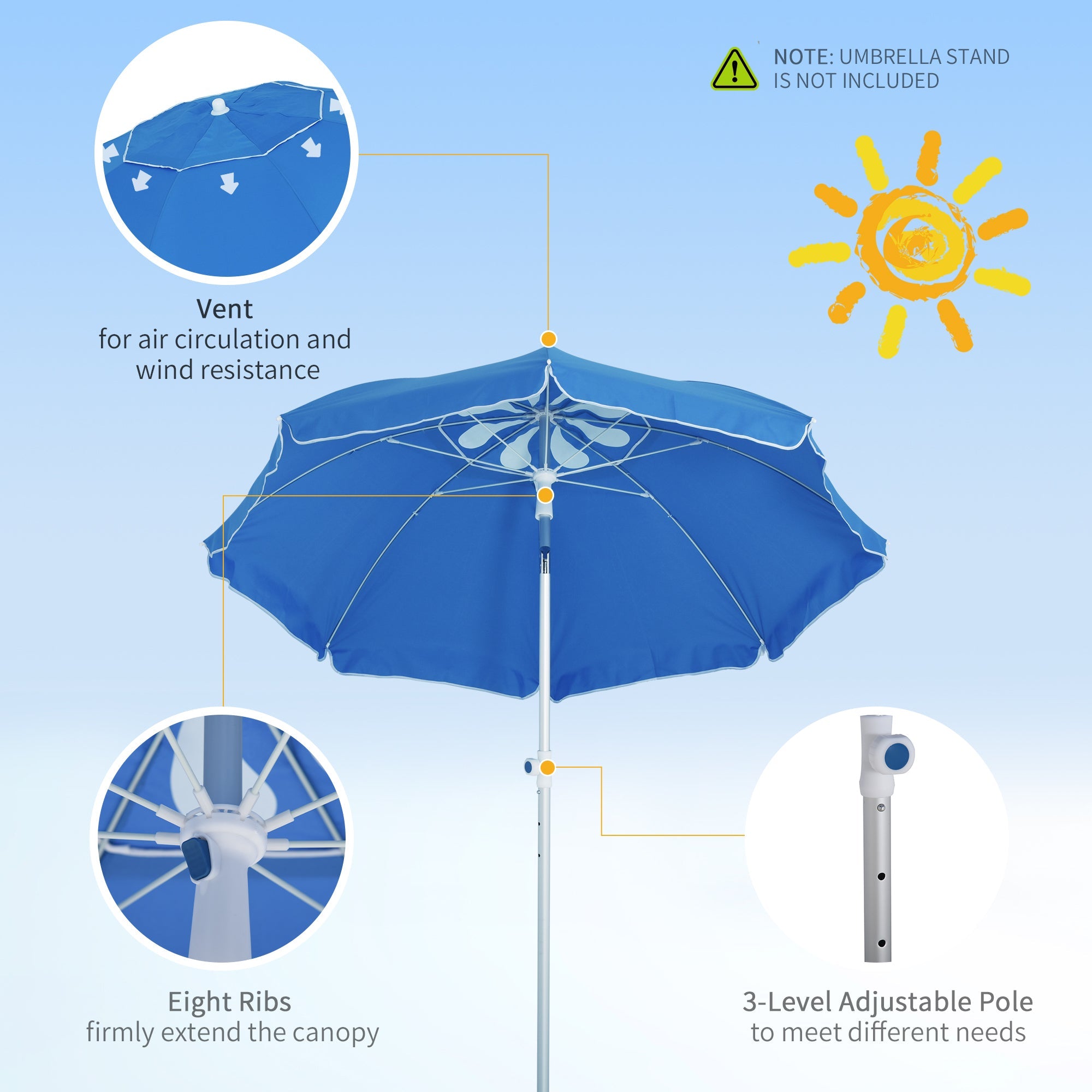 Outsunny Seaside Shade: 6ft Pointed Adjustable Tilt Beach Umbrella with Carry Bag Blue 