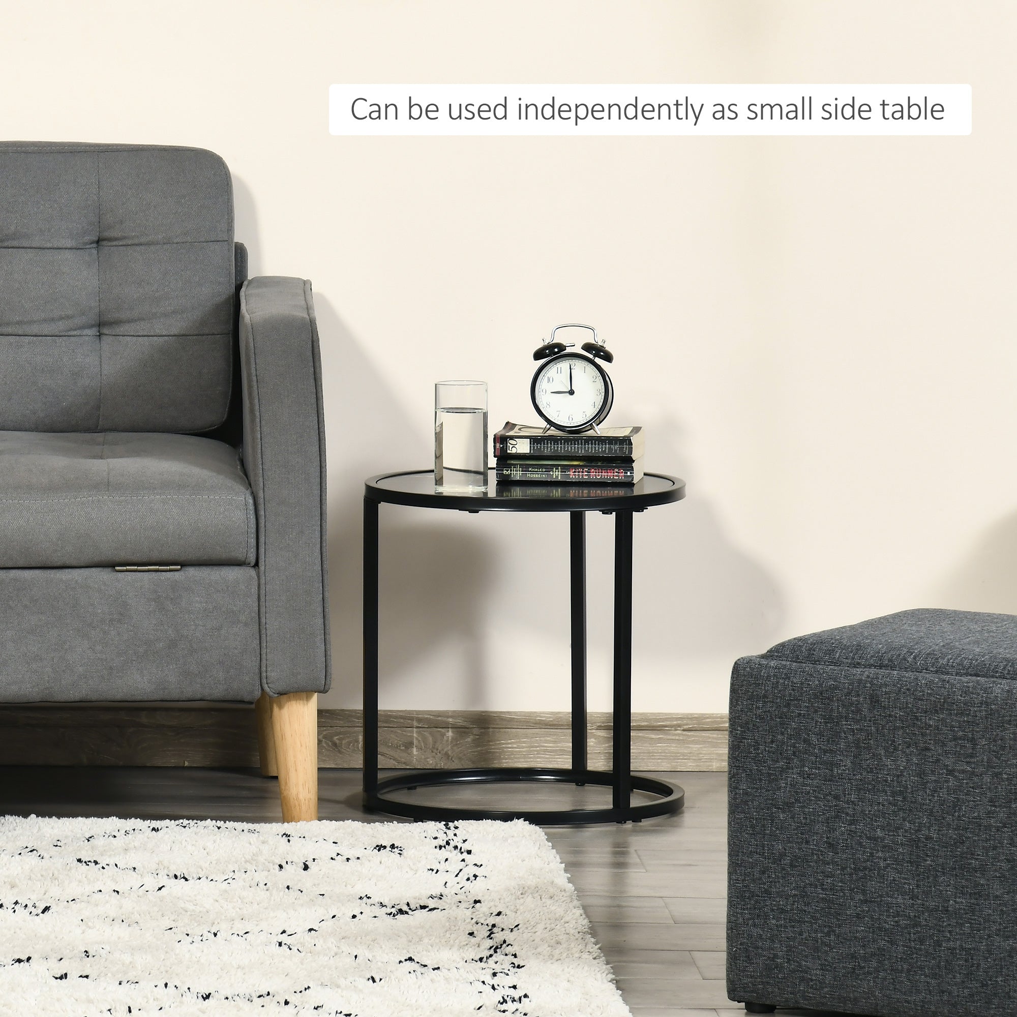 Homcom Black Nesting Coffee Tables: Round Set of 2 with Faux Marble Top & Metal Frame for Modern Style 