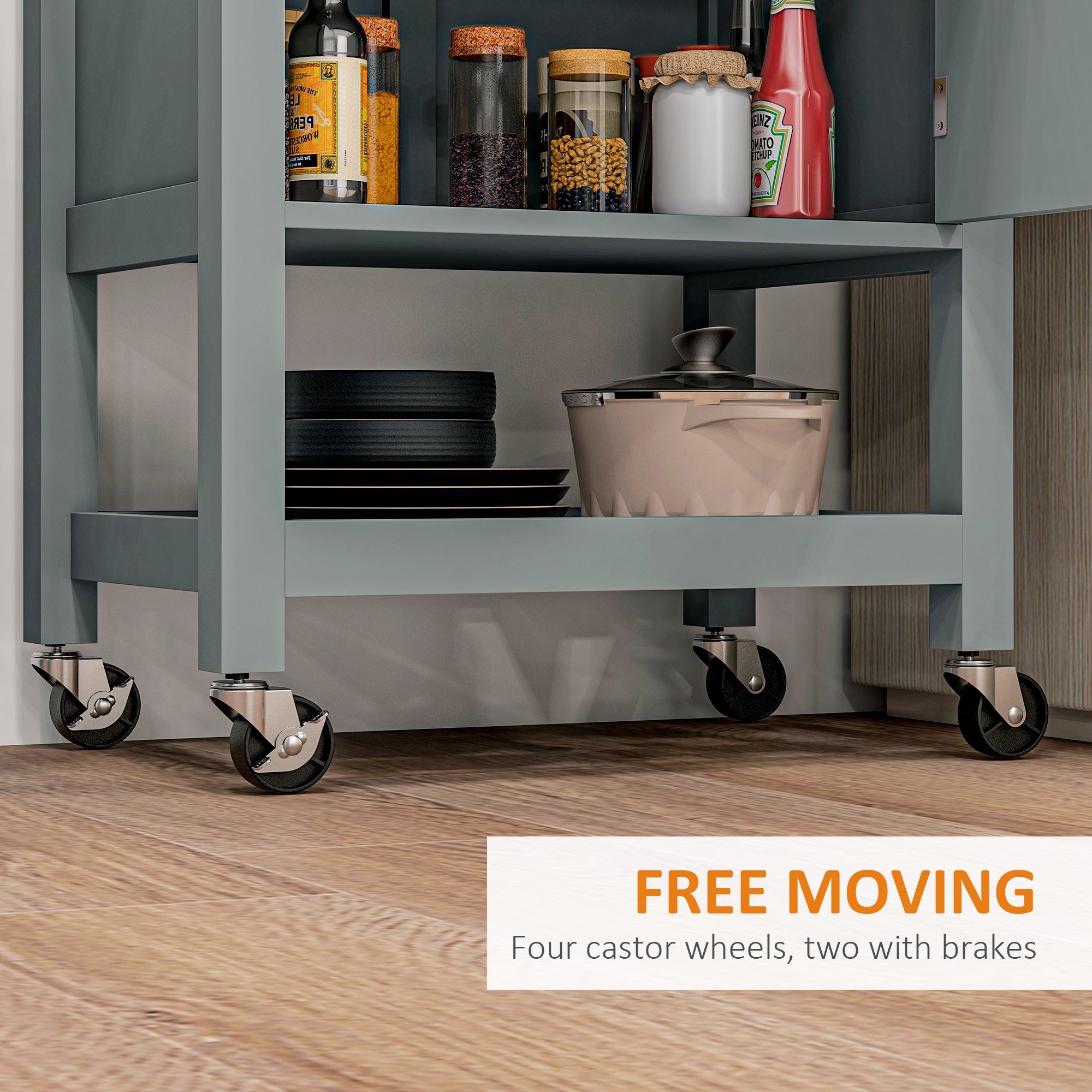 HOMCOM Kitchen Cart on Wheels, Rolling Kitchen Island Cart with Wood Top, Towel Rack, Drawer and Shelf for Dining Area, Grey 