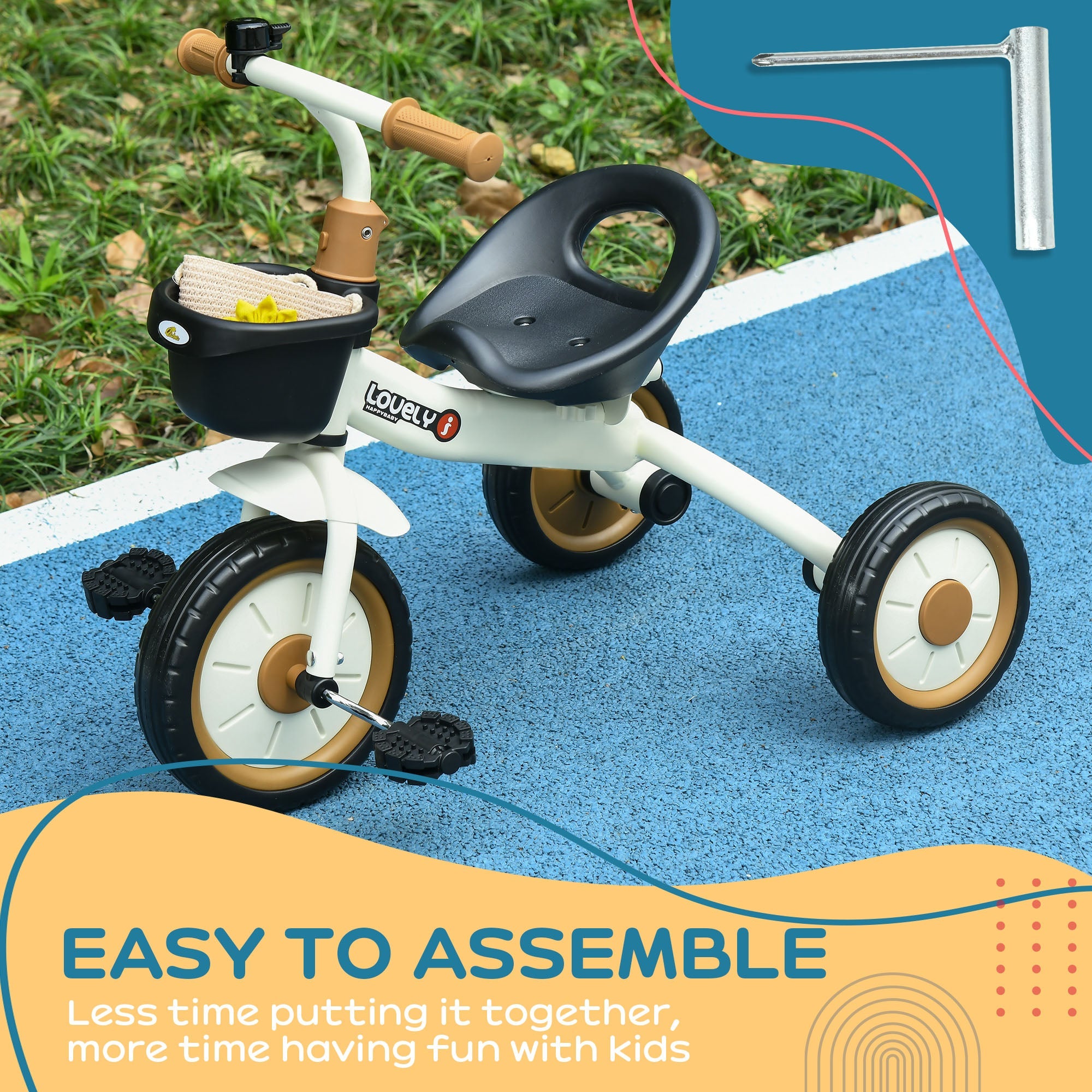 Qaba Tricycle for Toddler 2-5 Year Old Girls and Boys, Toddler Bike with Adjustable Seat, Basket, Bell, White 