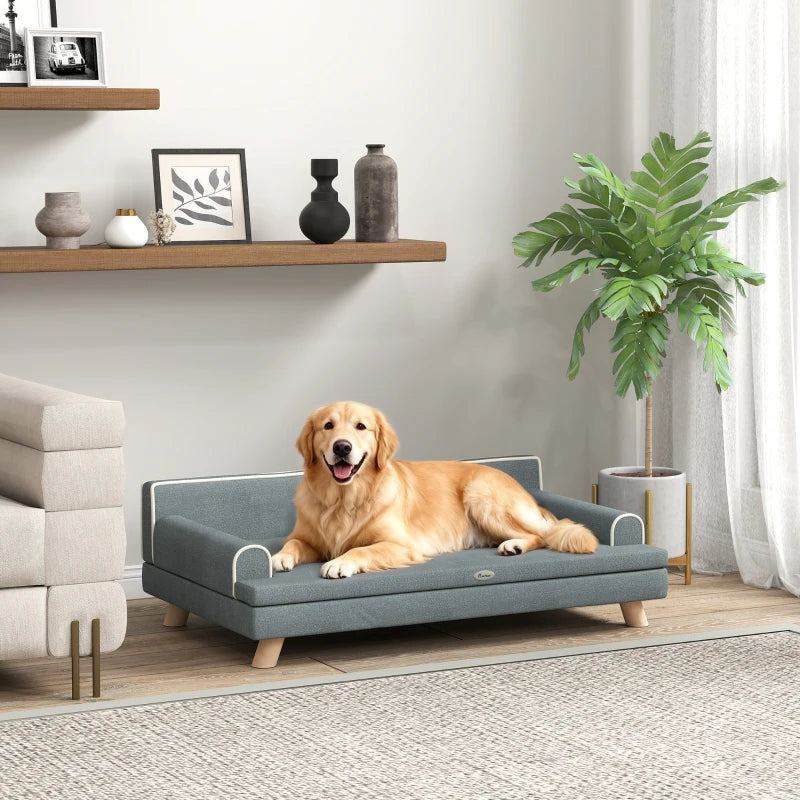 Elevated Dog Sofa Bed, Cat Couch with Cushion, Washable Cover, Wooden Legs, for Medium & Large Dogs, Dark Grey