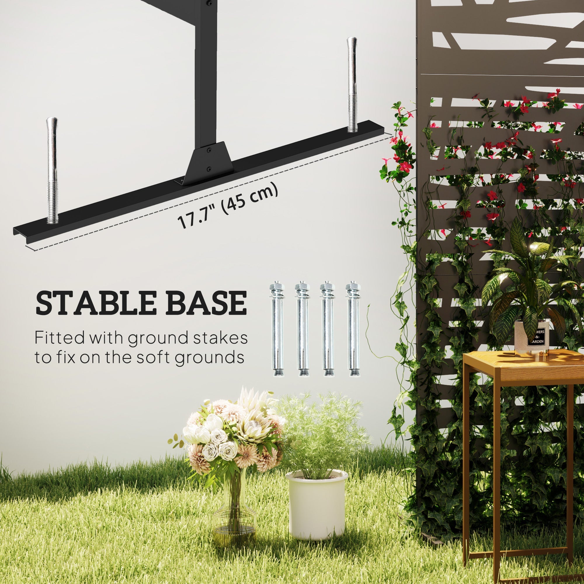 Outsunny Decorative Outdoor Privacy Panel with Stand, Freestanding Metal Outdoor Divider for Garden, Backyard, Deck, Black 