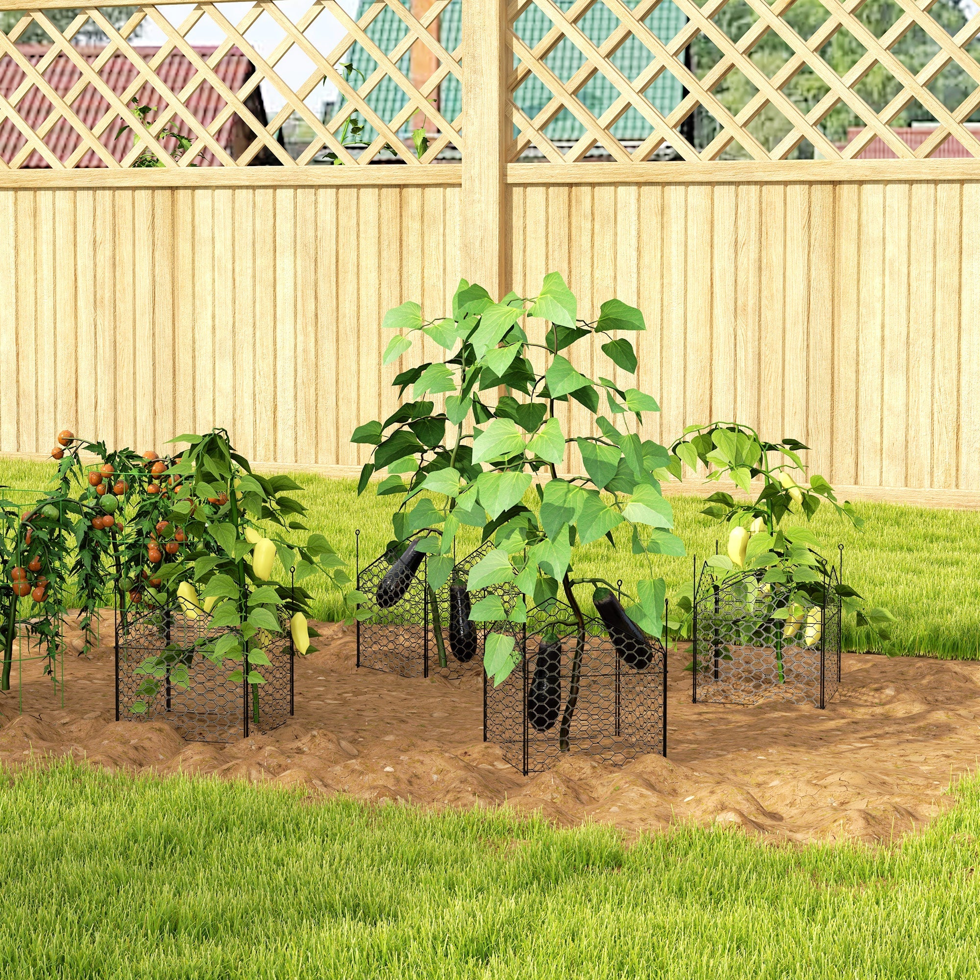 Outsunny 4 Pack Metal Garden Cloches 12"x14" Plant Cages Black Crop Protection to Keep Animals Out 