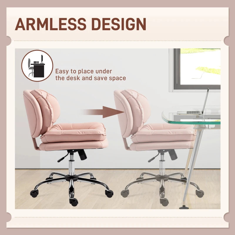 Criss Cross Chair, Swivel Wide Office Chair with Leathaire Upholstery, Tilting, No Arm, Pink