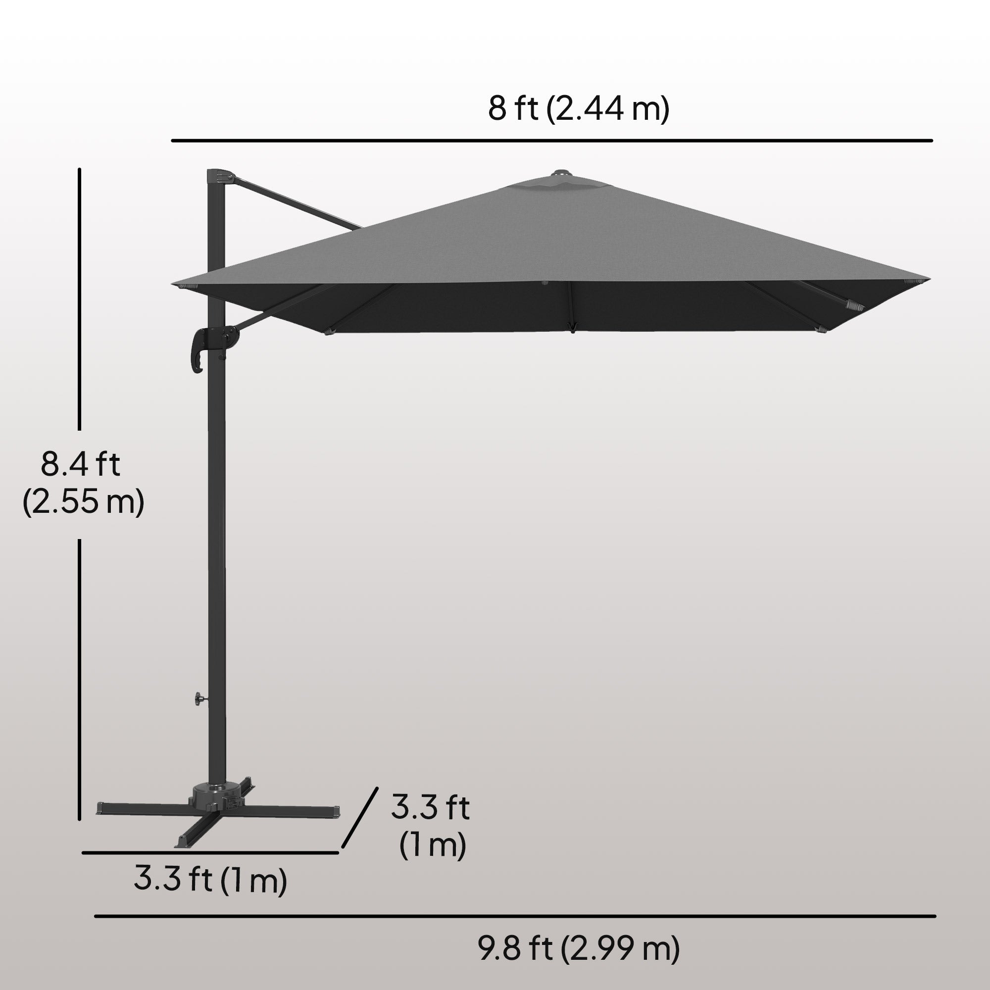 Outsunny 8 FT Aluminium Cantilever Patio Umbrella with 360° Rotation, Cross Base, Crank and Tilt for Garden, Patio, Dark Grey 