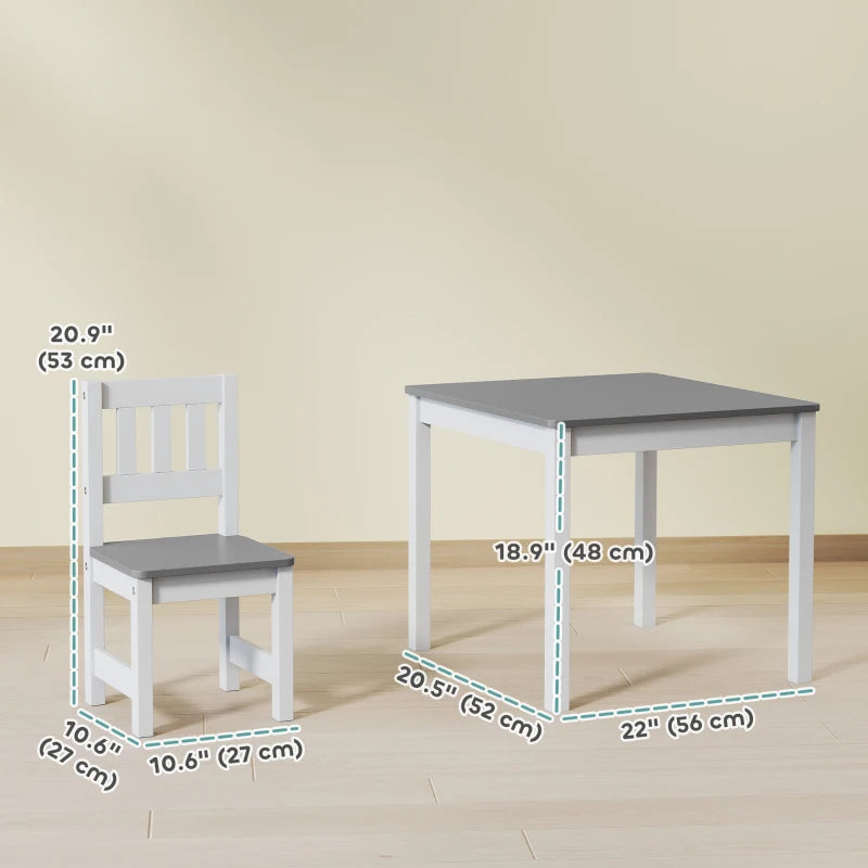 Qaba Kids Table and Chairs Set, Toddler Table and 2 Chair Set for Activity, Art, Craft, Reading, Learning, Grey