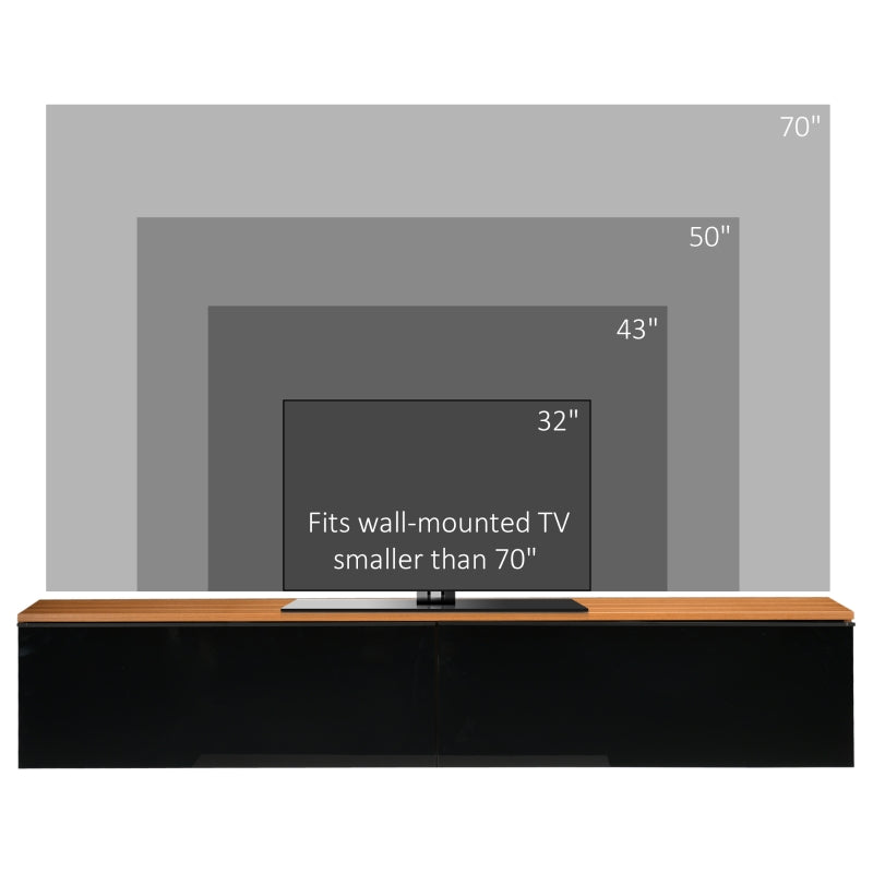 Wall Mounted TV Stand, Floating TV Cabinet with Storage, for TVs up to 70", High Gloss Effect, Brown and Black