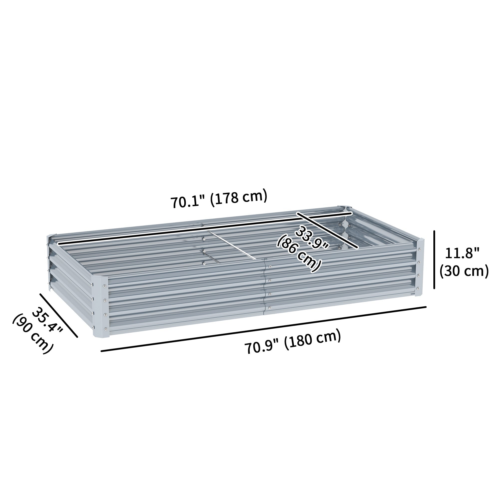 Outsunny 6 x 3 x 1ft Galvanized Raised Garden Bed, Reinforced Outdoor Planter Box with Open Bottom, Silver 