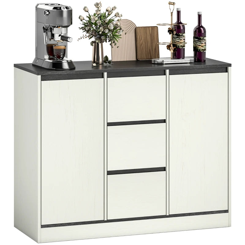 Buffet Cabinet with Soft-Close Hinges, Modern Sideboard with 3 Drawers and 2 Adjustable Shelves, White Wood Grain