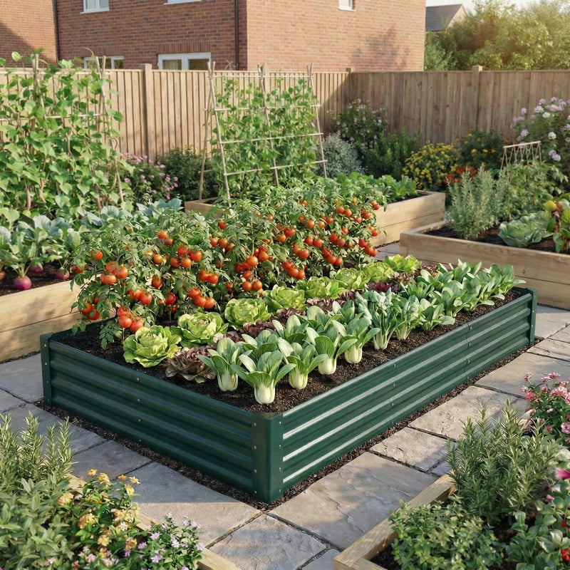 8 x 4 x 1ft Galvanized Raised Garden Bed, Reinforced Outdoor Planter Box with Open Bottom, Green
