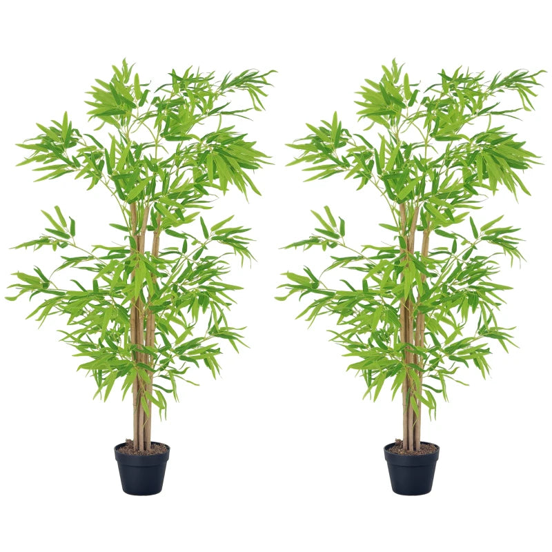 Artificial Bamboo Tree Set of 2, 5ft Fake Tree with Realistic Leaf and Natural Trunk, Decorative Plant in Nursery