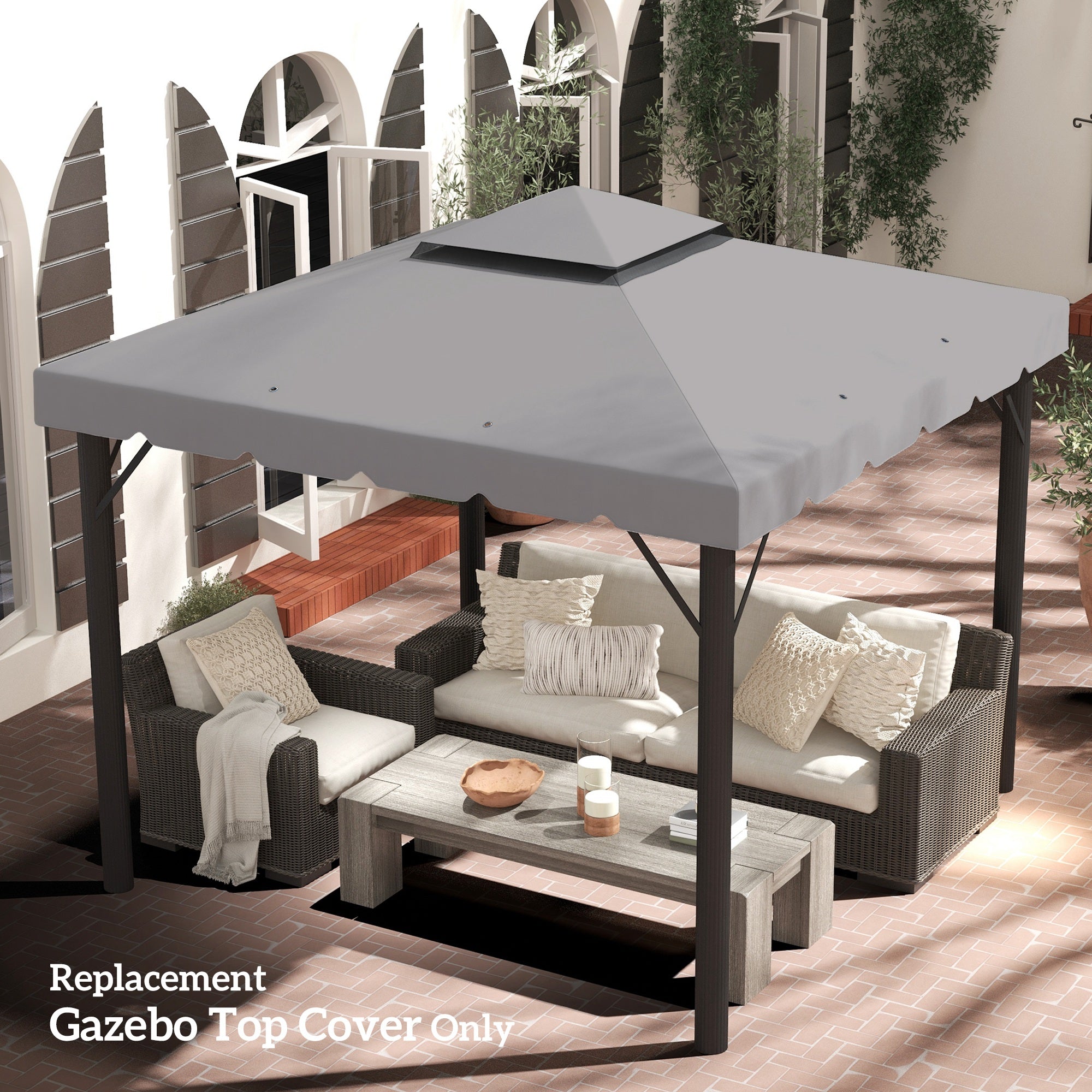 Outsunny Gazebo Replacement Canopy 9.8'x9.8' Top Cover Double Vented Roof Garden Patio Outdoor Grey 