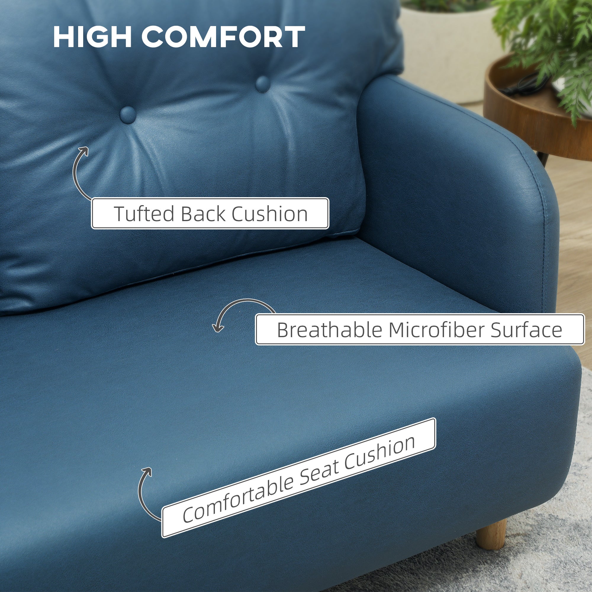 HOMCOM 58" 2 Seat Sofa, Modern Love Seats Furniture, Upholstered 2 Seater Couch, Solid Wood Frame, Navy Blue 