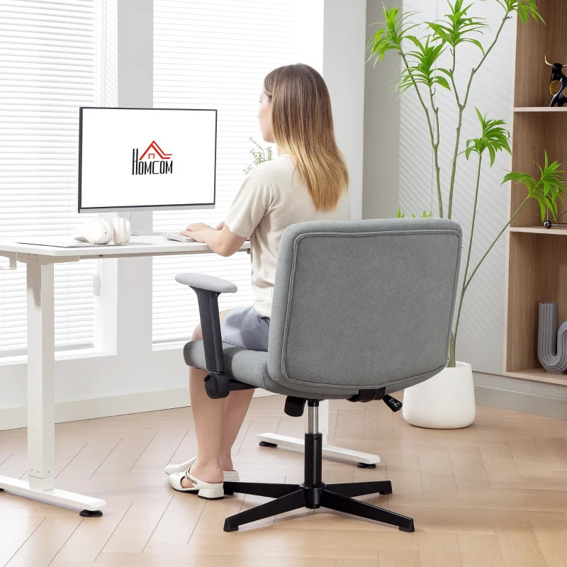Criss Cross Chair with Flip-up Armrests, Wide Office Chair with Adjustable Height, Tilting, No Wheels, Grey