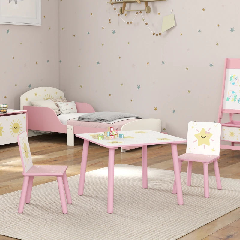 Qaba 3-Piece Kids Table and Chair Set with Star Pattern for Boys and Girls Aged 3-8, Bedroom, Nursery, Playroom, Pink