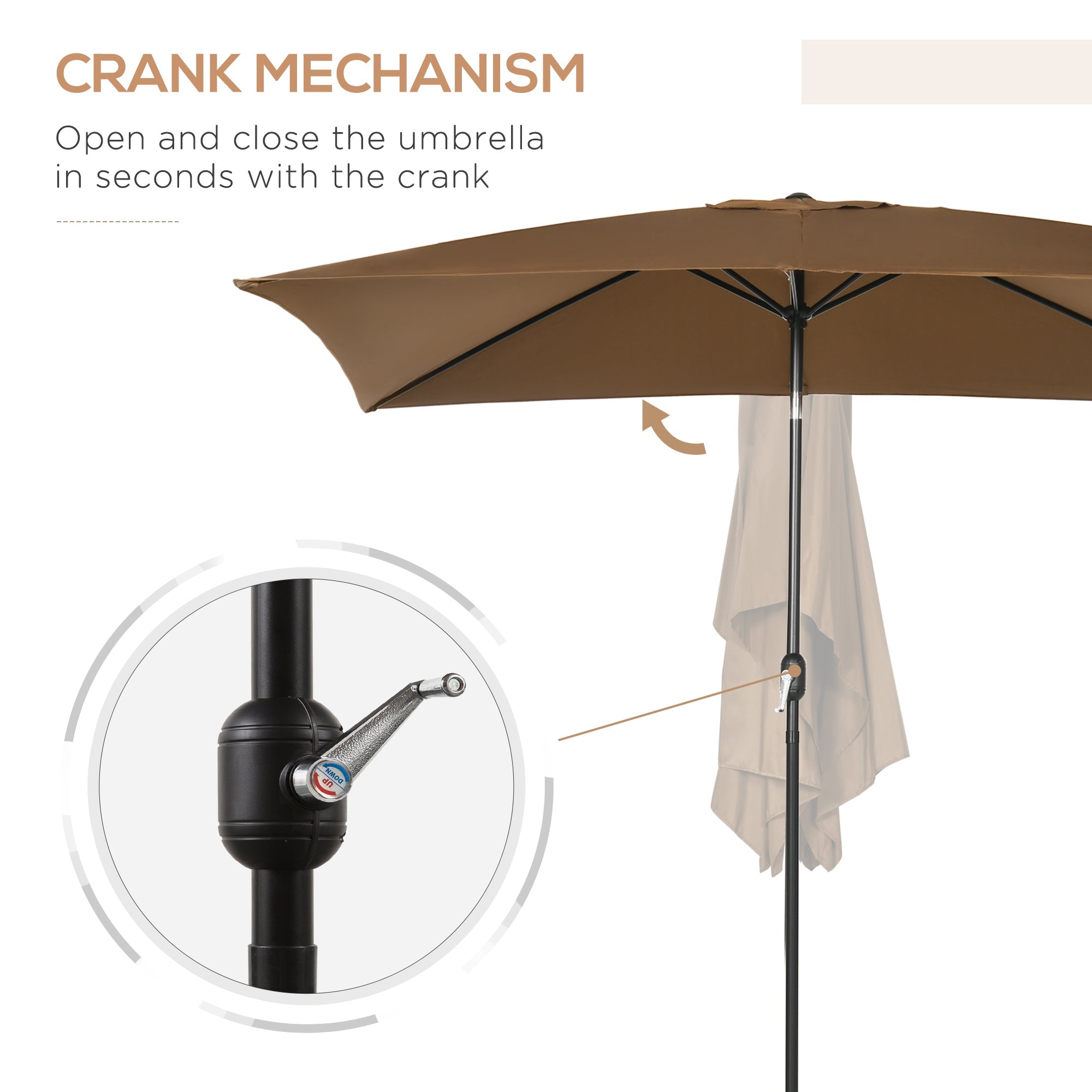 Outsunny Rectangle Patio Umbrella: 6.5x10ft Aluminum Tilt Garden Parasol Crank Coffee 