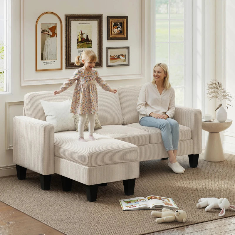 Sectional Sofa, L Shaped Couch, with Changeable Chaise or Ottoman, Cream White