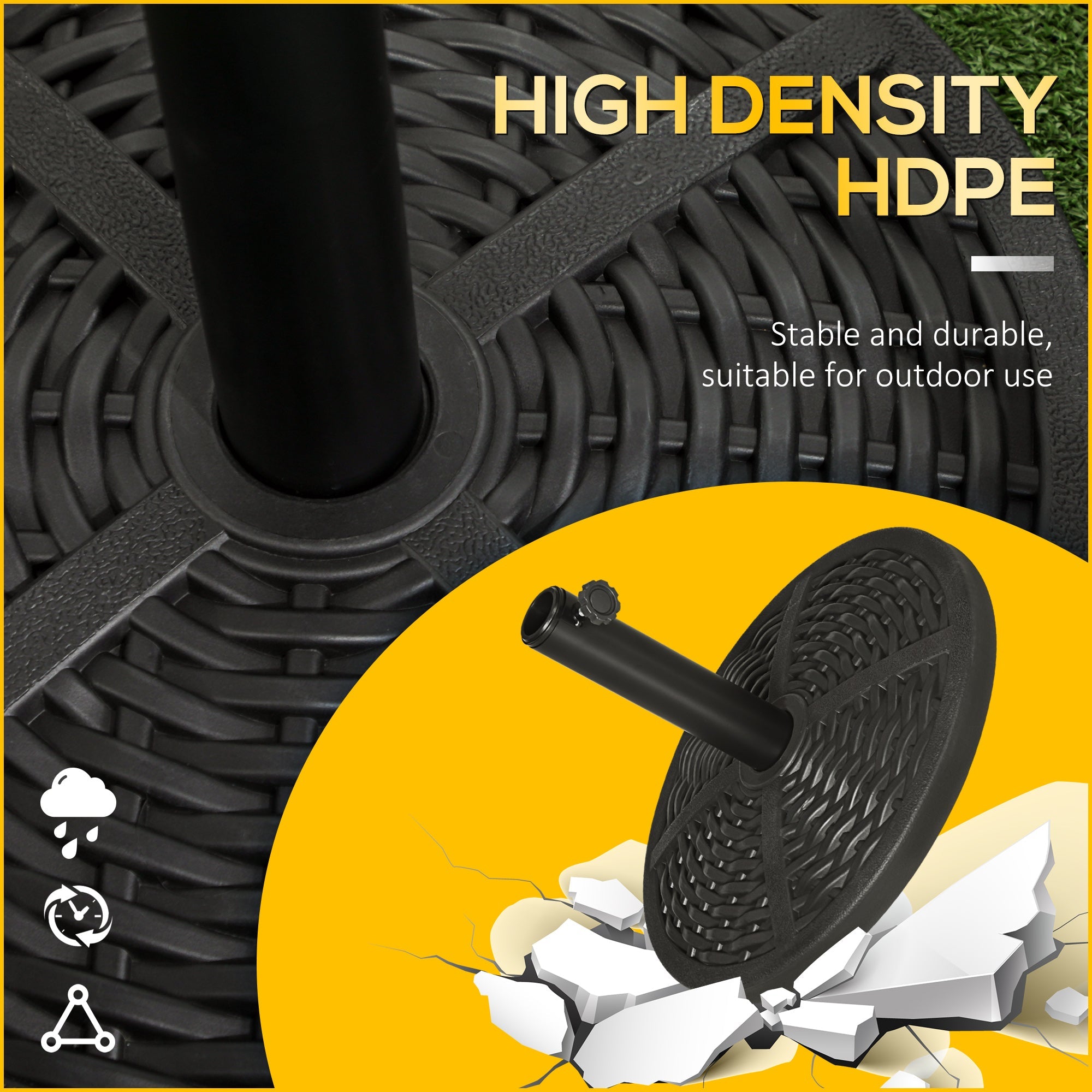 Outsunny 21lb Heavy Duty Patio Umbrella Base: 18" Round Resin Rattan Design Stand Black 