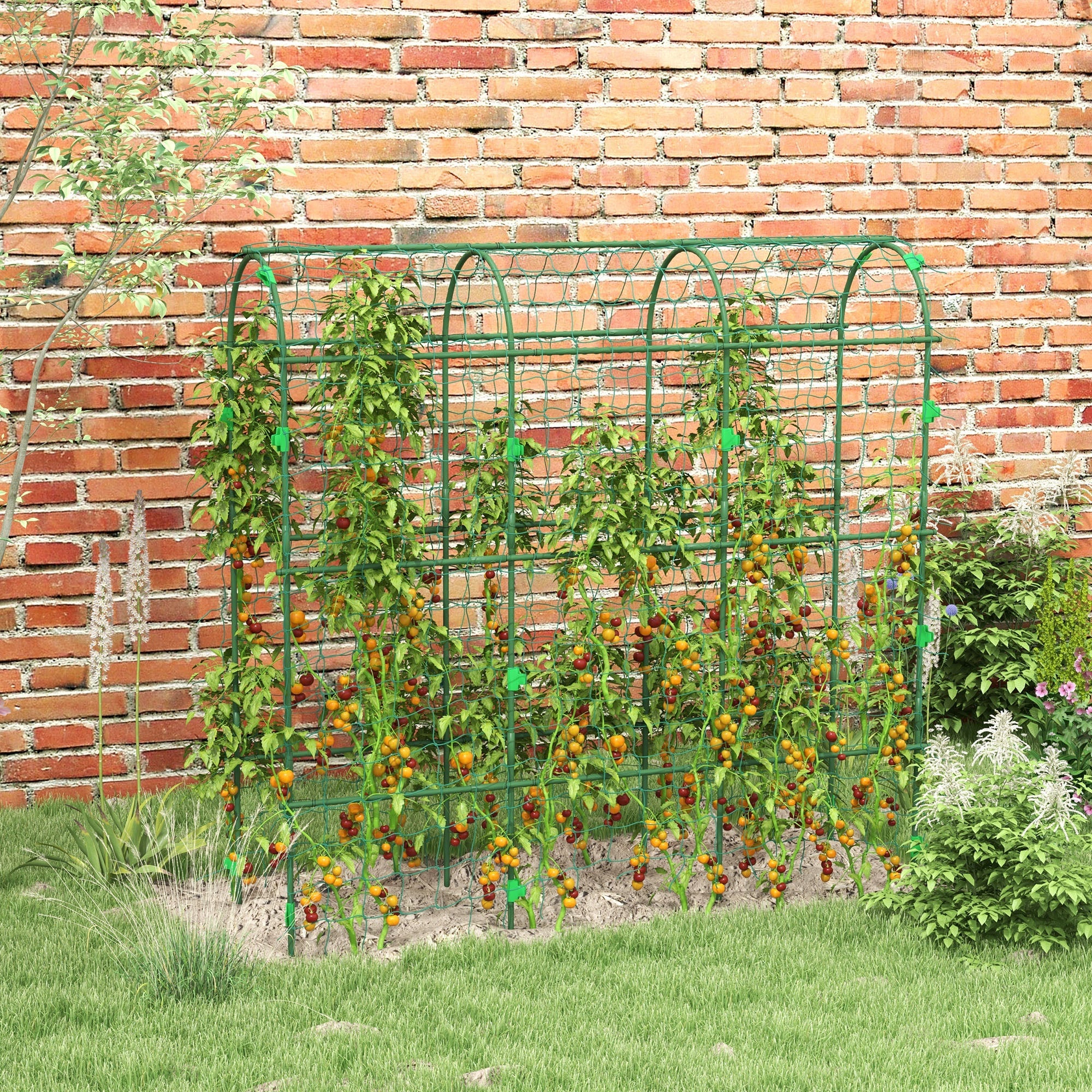 Outsunny Metal Garden Arch Trellis for Climbing Plants Outdoor A-Frame with Net 17"x72"x72" Climbing Support 