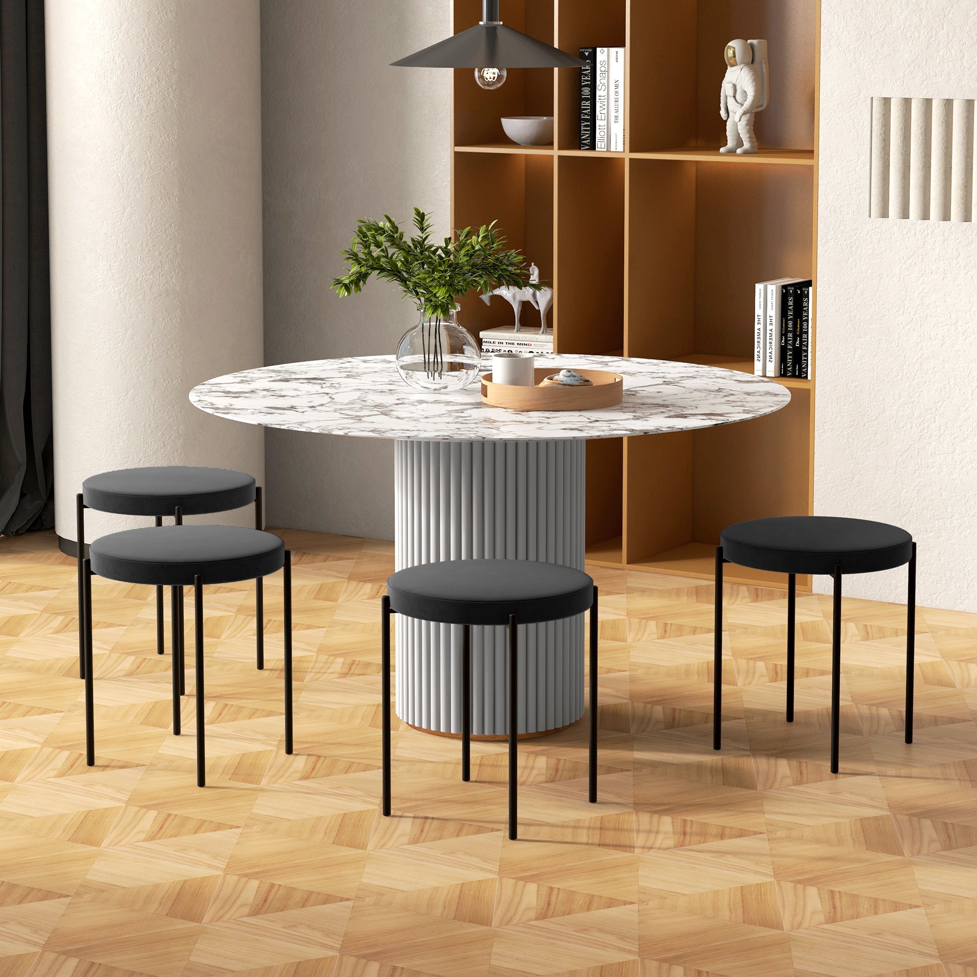 HOMCOM Backless Round Stackable Kitchen Dining Stools Set of 4 Metal Legs Black 