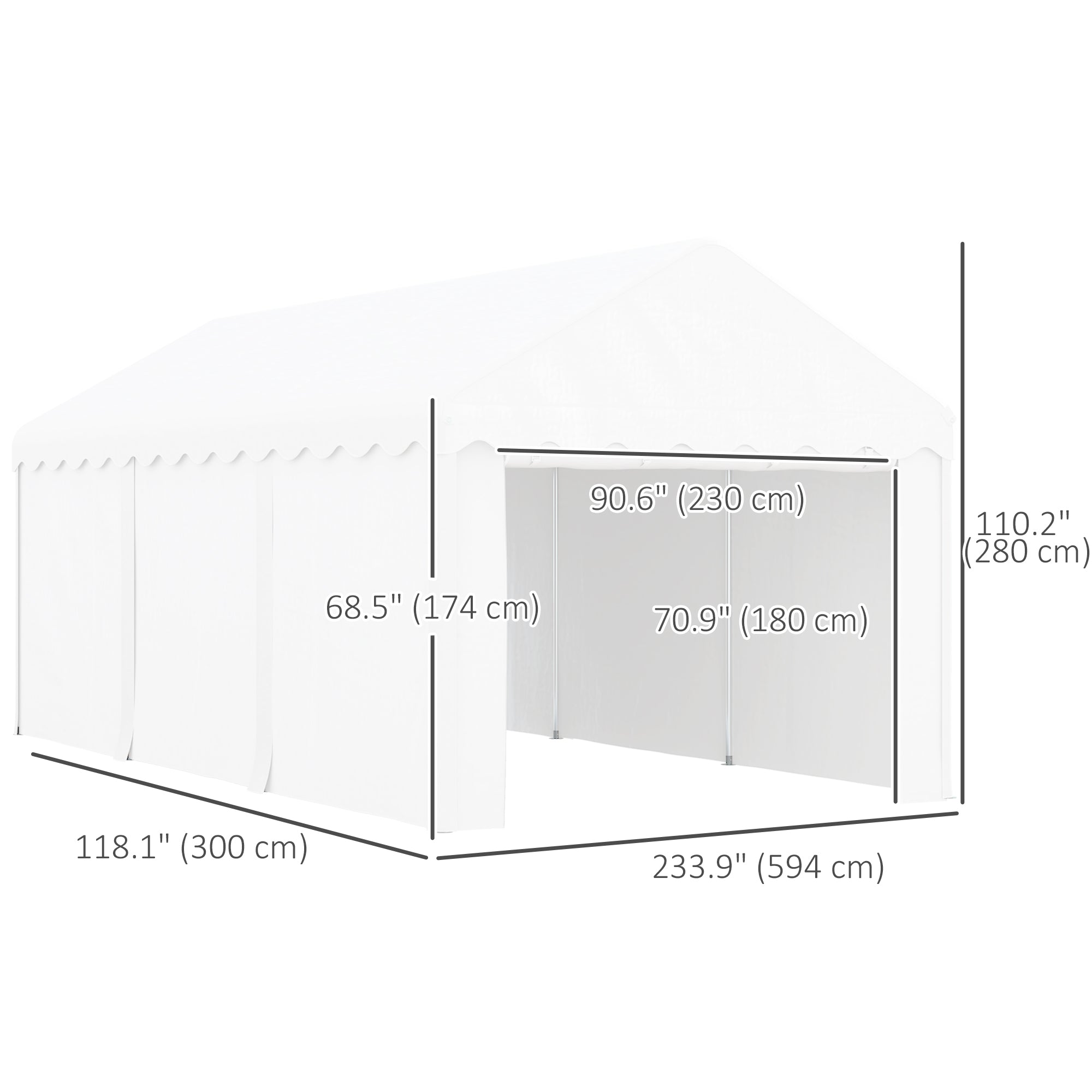 Outsunny 10 x 20ft Portable Garage Heavy Duty Carport with 2 Roll-up Doors and Removable Sidewalls for Car, Truck, Boat, White 