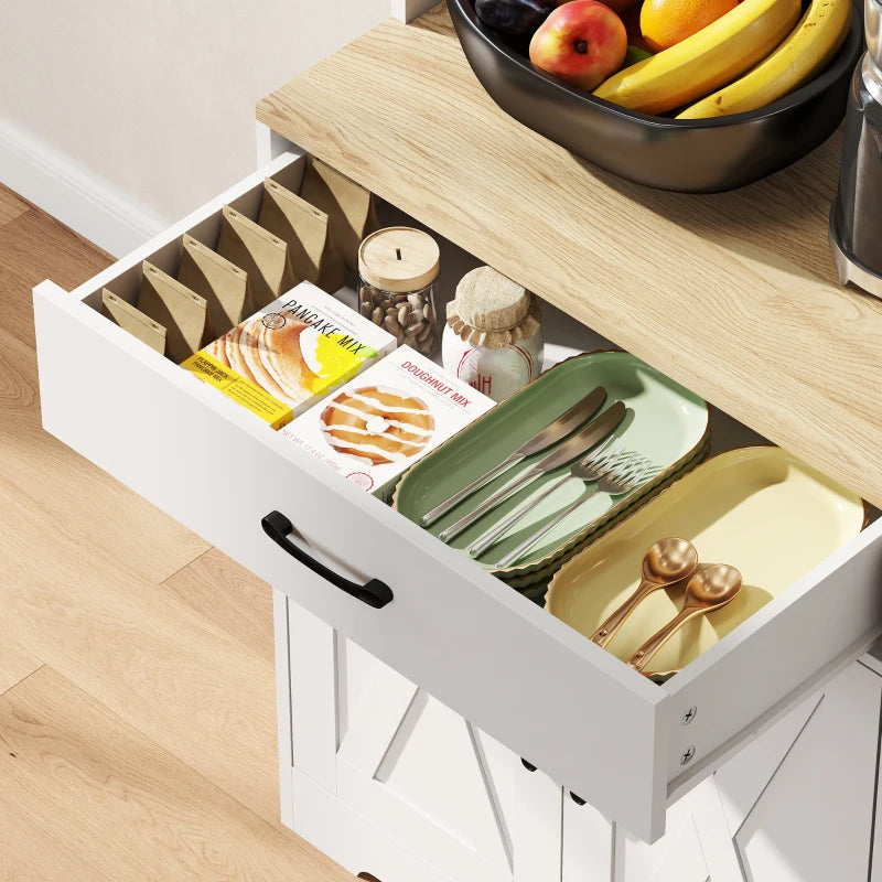 Tall Kitchen Pantry, 6 Doors, 2 Drawers, Adjustable Shelves & Worktop, Rustic Storage Cabinet for Living Room White
