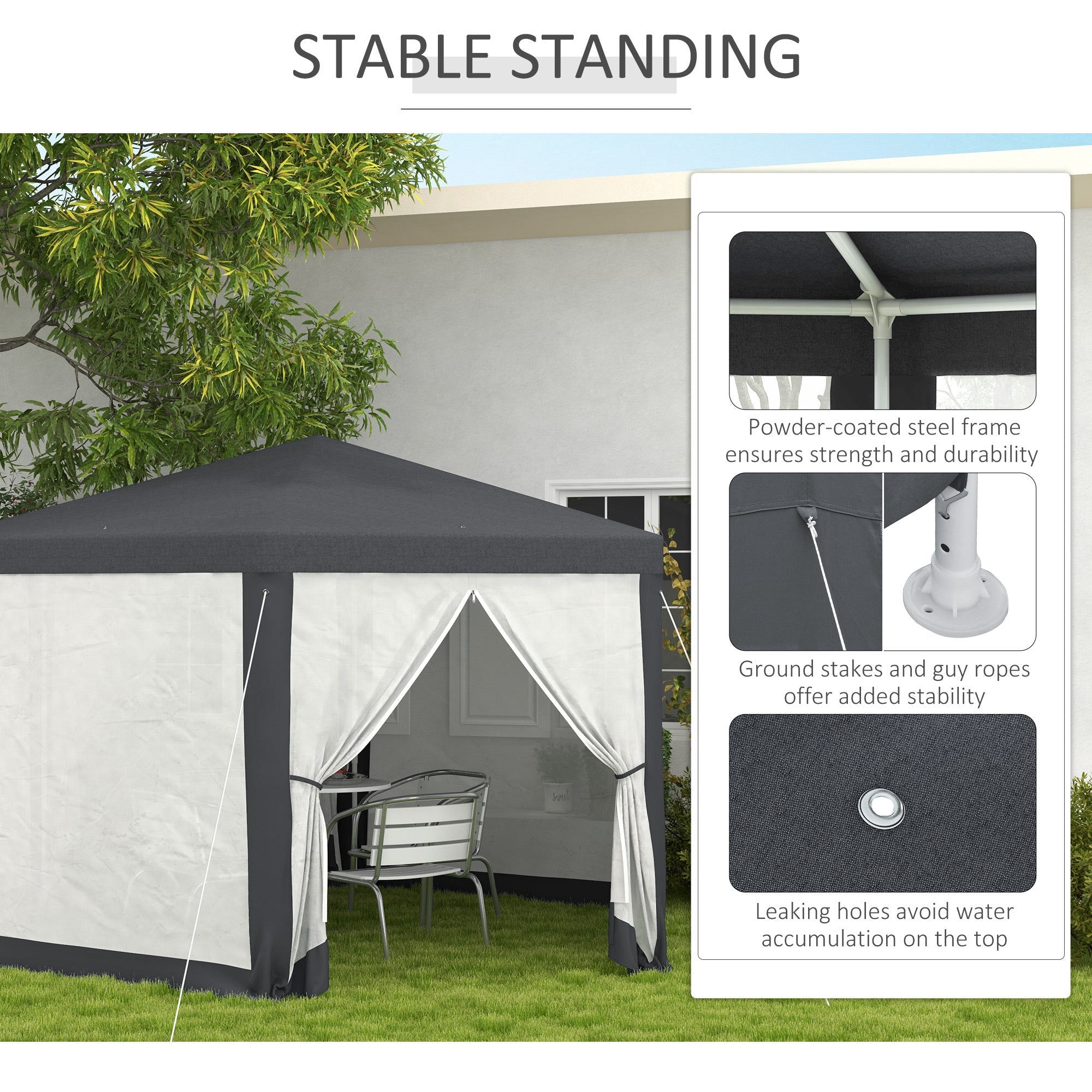 Outsunny Φ13' Hexagon Party Tent Patio Gazebo Outdoor Activity Event Canopy Quick Sun Shelter Pavilion with Netting Mesh Sidewall Dark Grey 