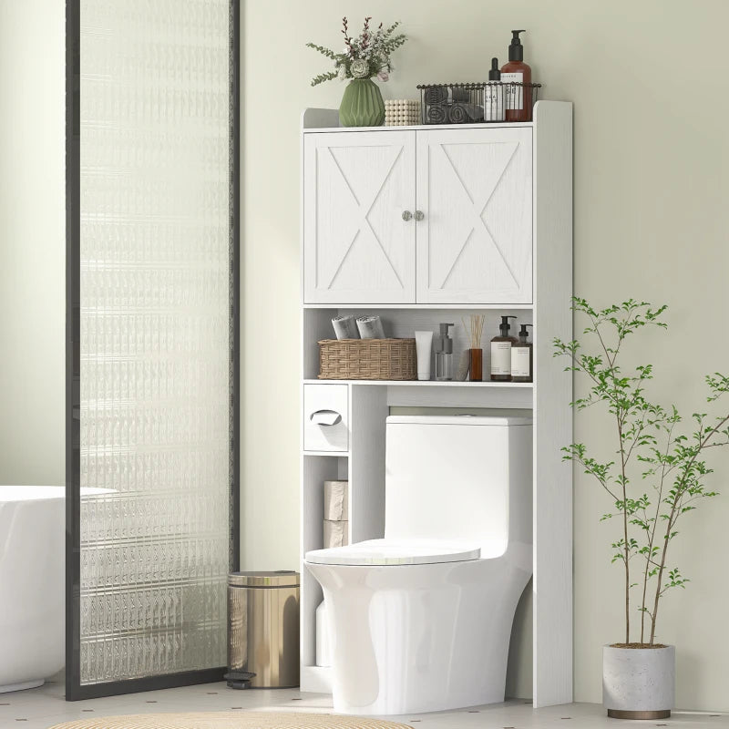 Farmhouse Over the Toilet Cabinet with Barn Doors, Over the Toilet Storage Cabinet with Adjustable Shelf, White