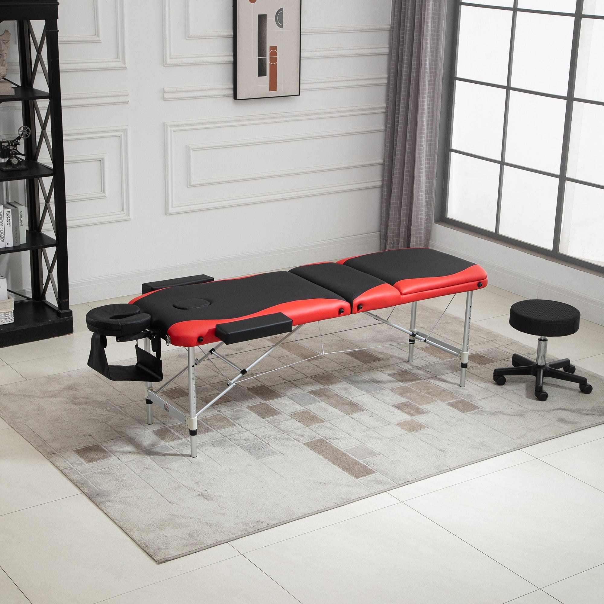 HOMCOM 73" 3 Section Foldable Massage Table Professional Salon Spa Facial Couch Bed (Black/Red) 