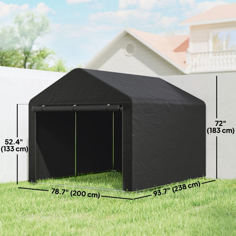 6.6' x 7.8' Portable Shed, Waterproof Bike Tent with Roll-up Zipper Door and Reinforced Galvanised Steel Frame, Black