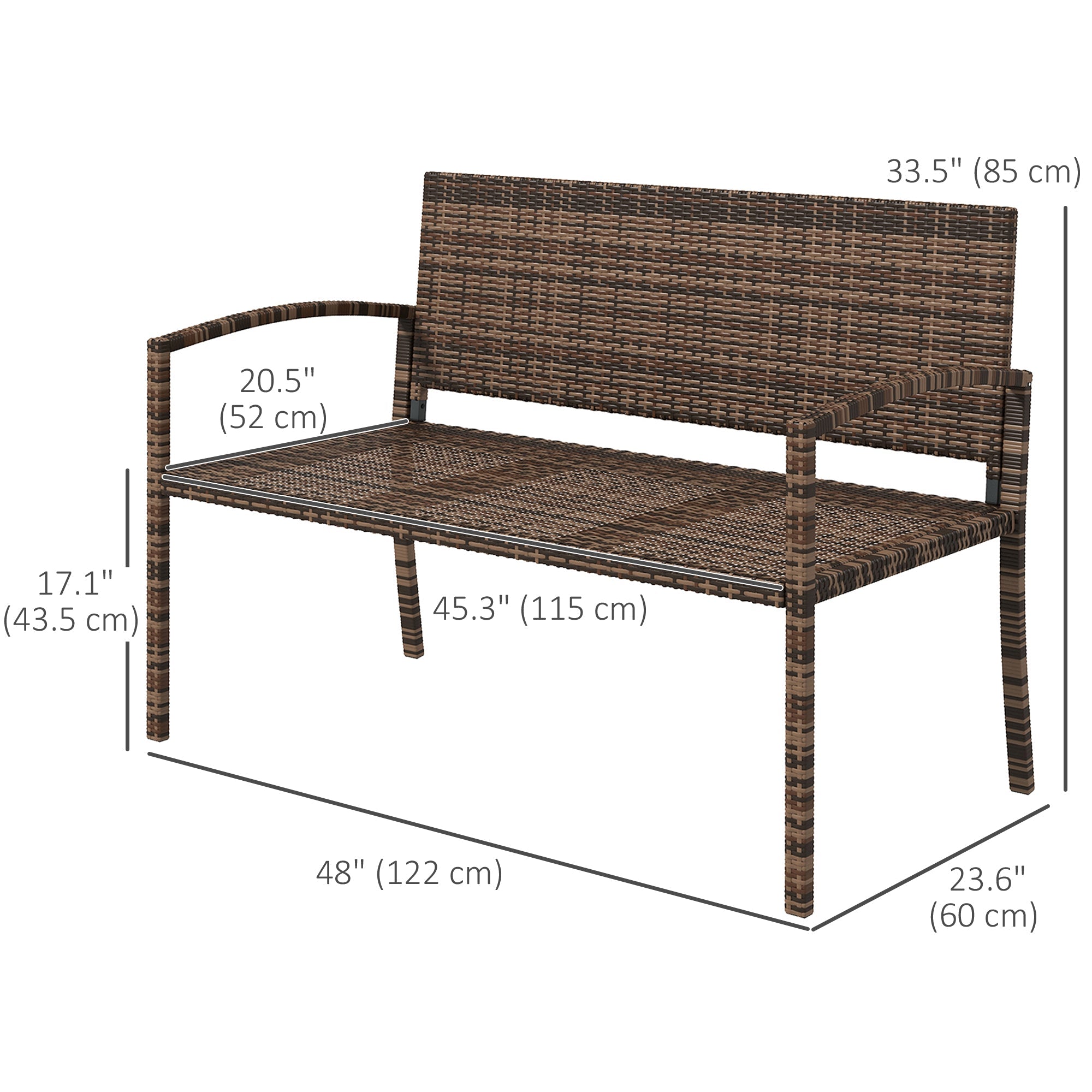 Outsunny Rattan Wicker Loveseat Garden Furniture Leisure Chair with Armrests Brown 