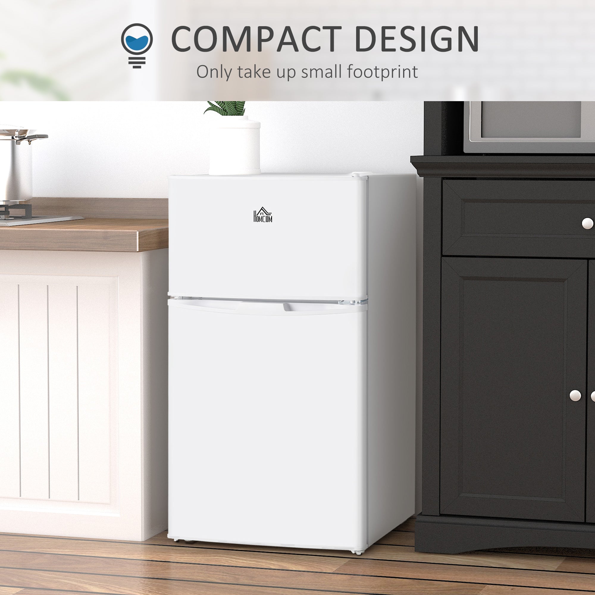 HOMCOM 3.2 Cu.Ft Double Door Mini Fridge Home Compact Refrigerator with Freezer, Adjustable Shelf, Mechanical Thermostat, White 