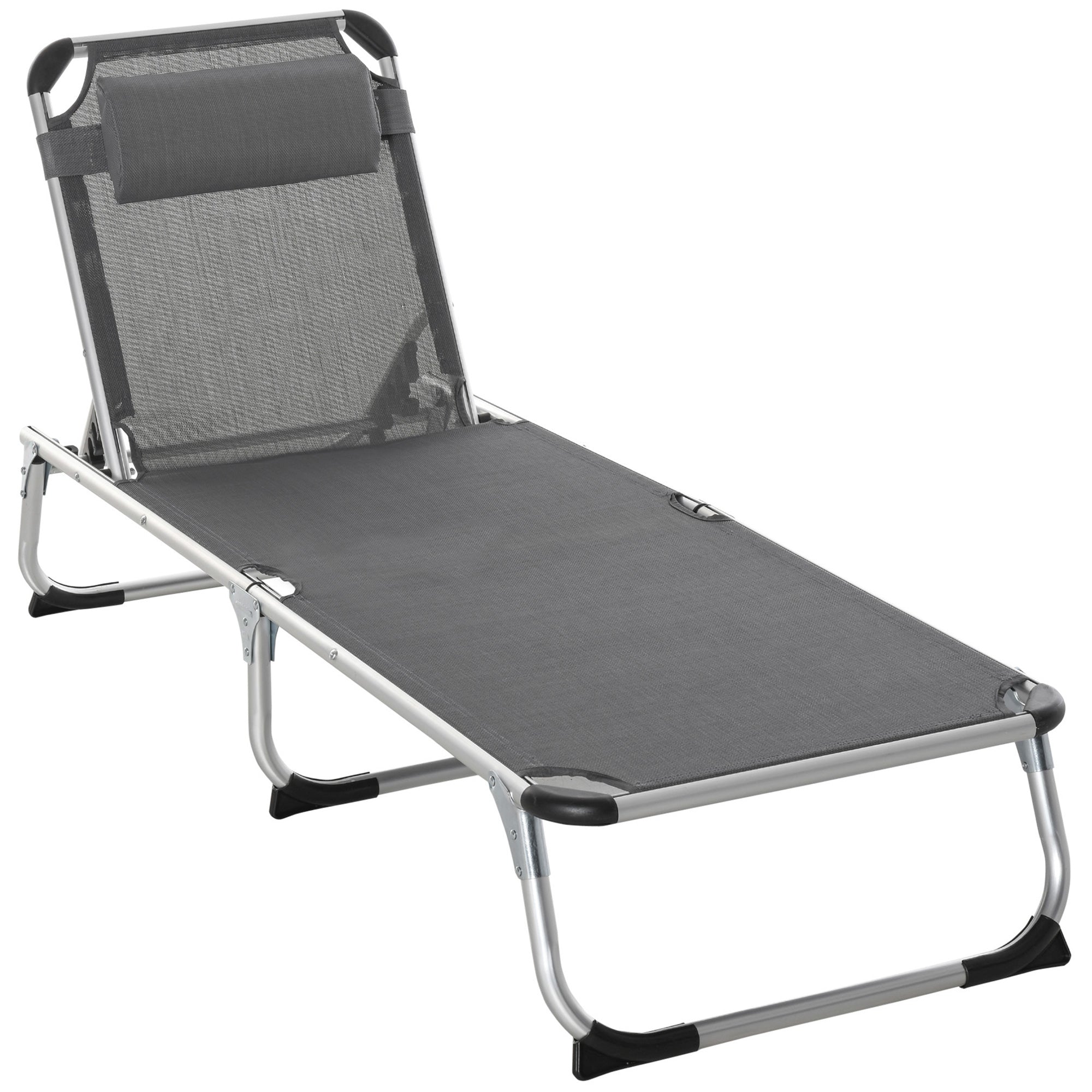 Outsunny Adjustable Folding Lounge Chair Patio Recliner with Headrest Aluminum Frame 5-Position Gray 