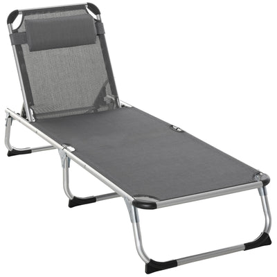 Outsunny Adjustable Folding Lounge Chair Patio Recliner with Headrest Aluminum Frame 5-Position Gray 