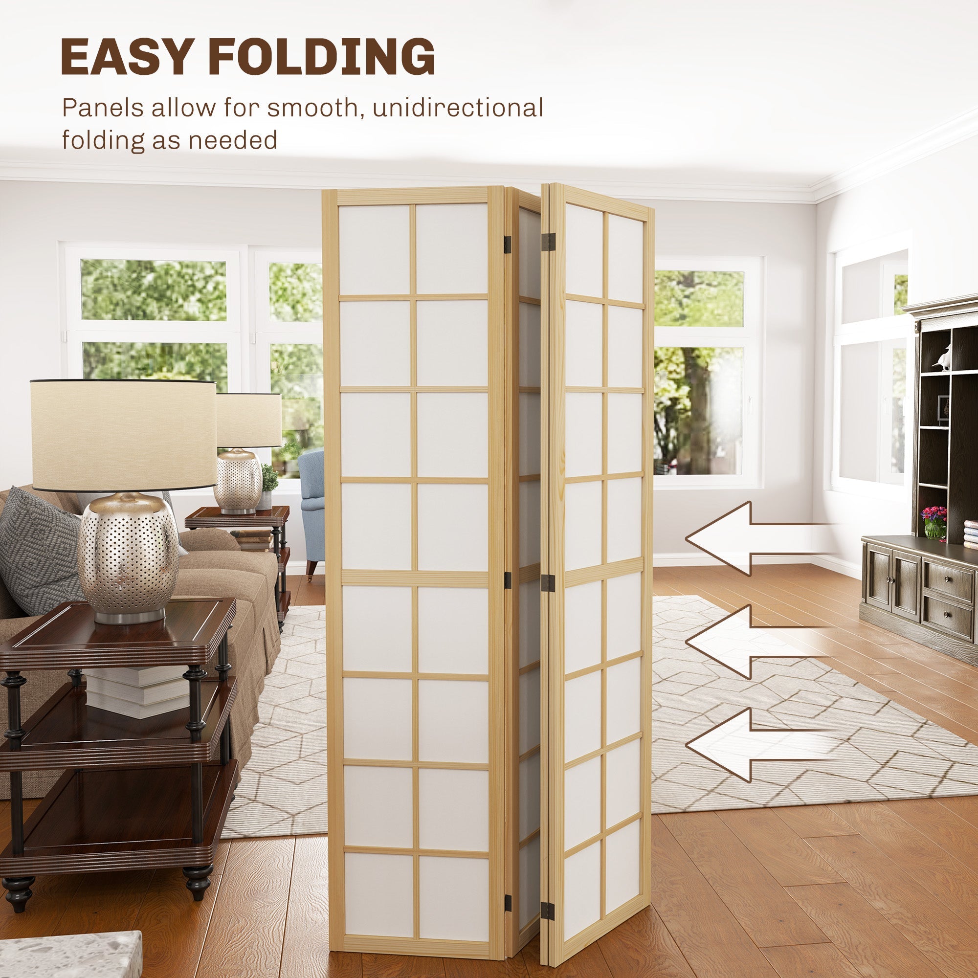 HOMCOM 4 Panel Room Divider, 5.6 ft Folding Wall Divider Room Partition for Home Office, Bedroom, Living Room 