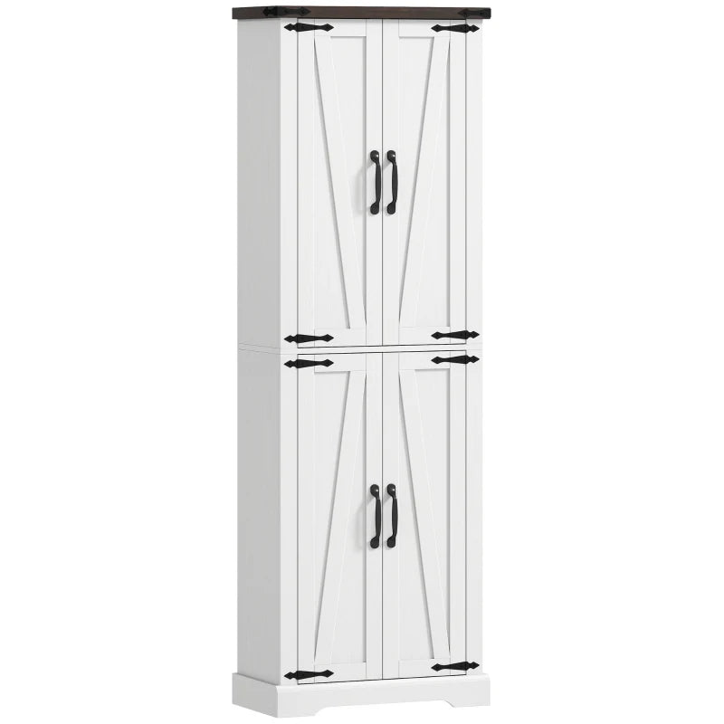 72" Pantry Cabinet, Farmhouse Freestanding Kitchen Storage Cabinet with Adjustable Shelves for Dining Room, White