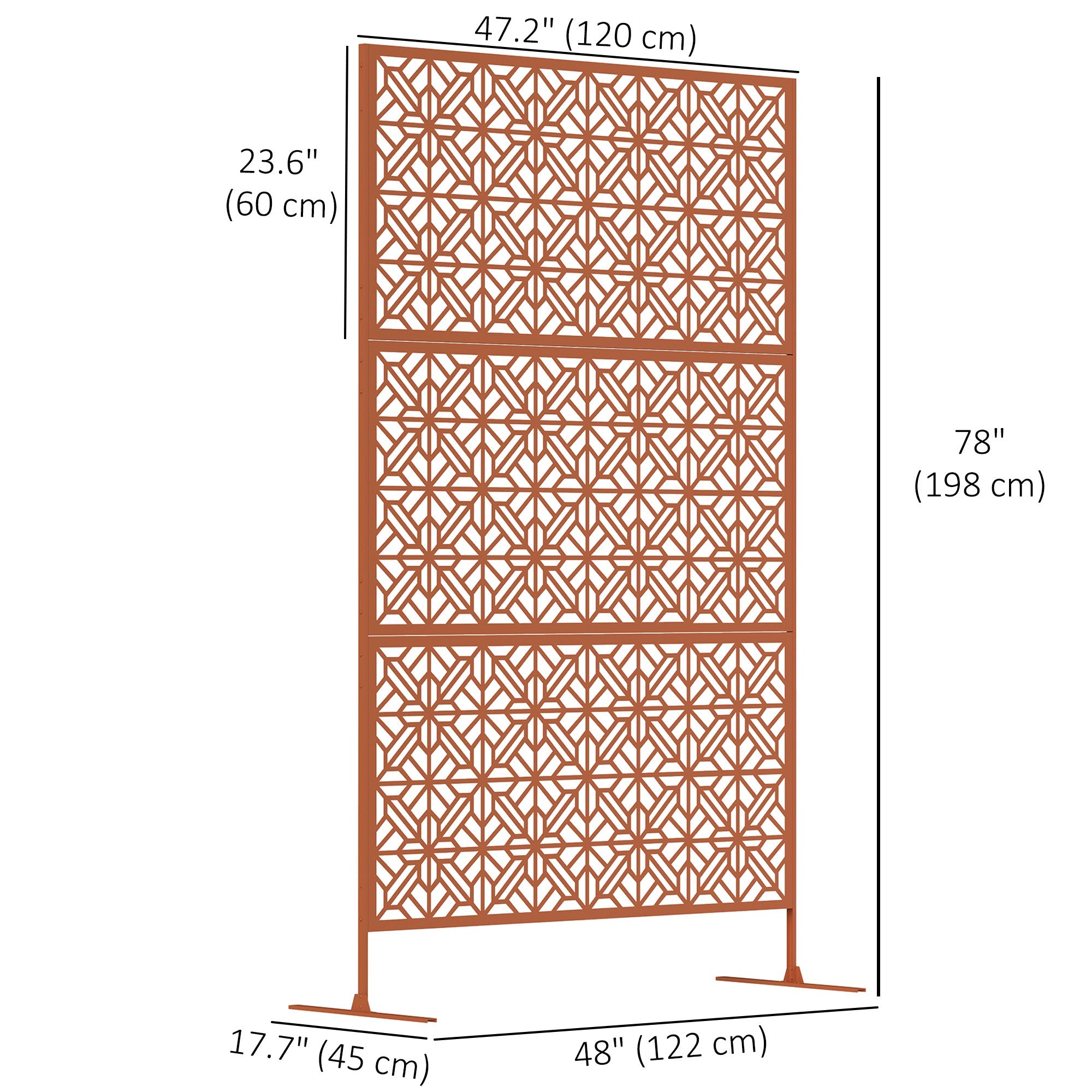 Outsunny Decorative Outdoor Privacy Panel with Stand, Freestanding Metal Outdoor Divider for Garden, Backyard, Deck, Brown 